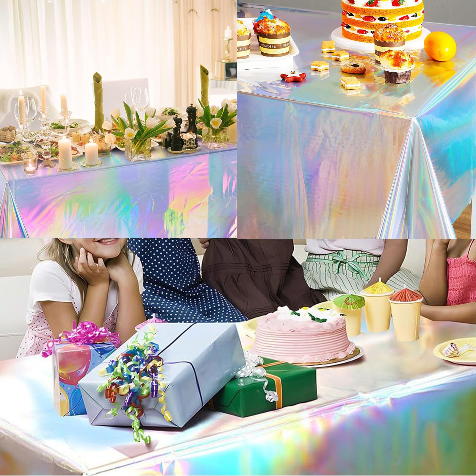 4 Tovaglie In PVC Iridescente - 137x274 Cm, Per Feste E Compleanni, Lucide E Impermeabili