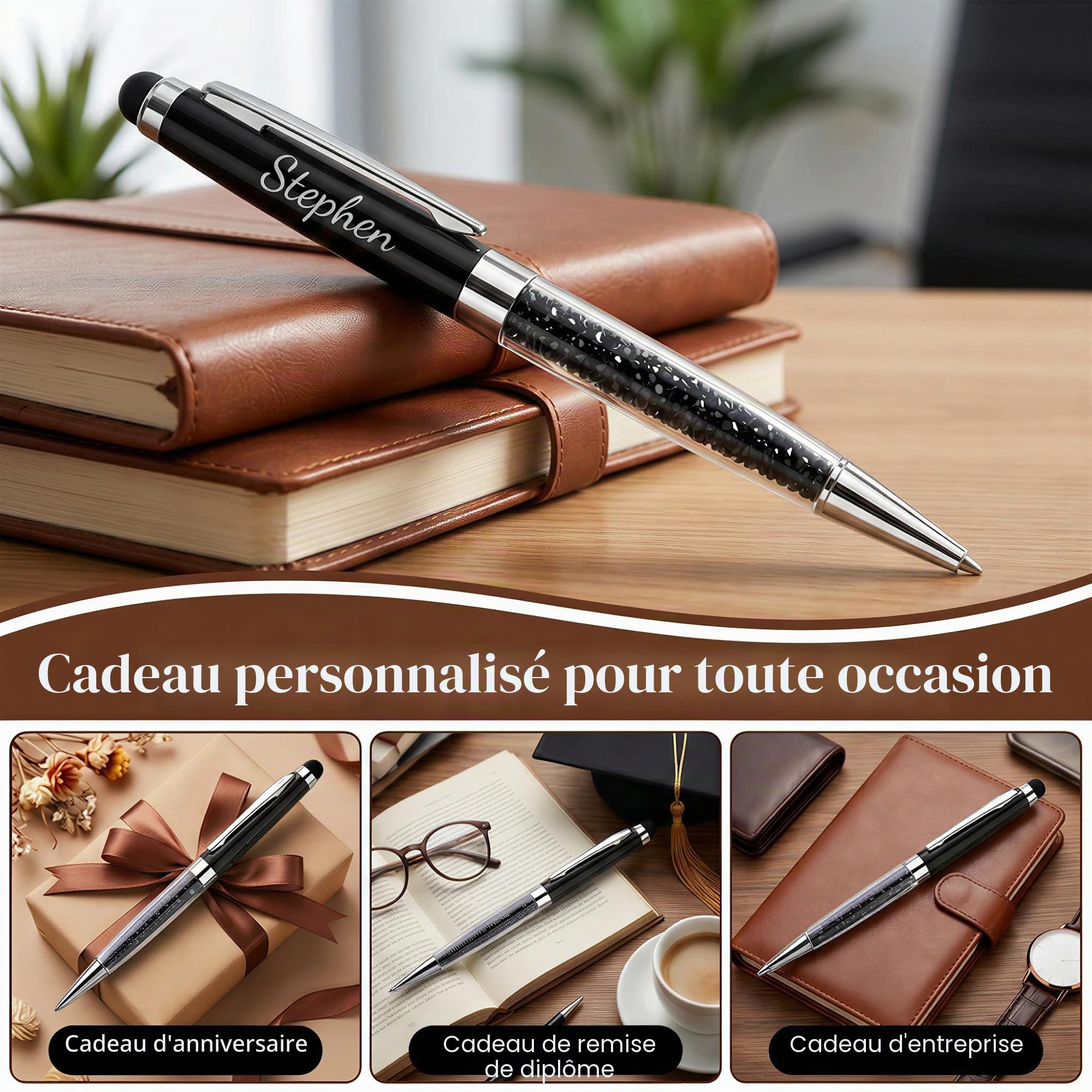 Stylos d'affaires personnalisés Stylos d'écriture fantaisie gravés avec nom ou message, nom de l'équipe, numéro de téléphone Pour la journalisation et l'écriture de bureau