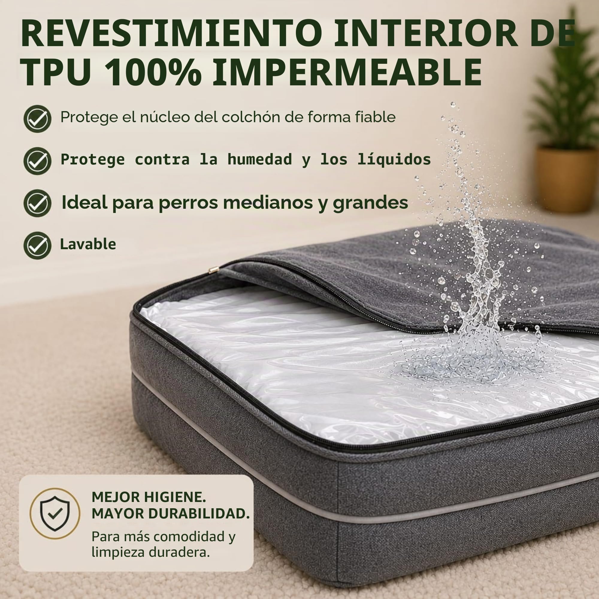 Cama Ortopédica para Perros medianos - con Espuma Viscoelástica, 2 cm de Gel Refrigerante, Impermeable y Base Antideslizante - Sofá para Perro mediano (LARGO: 90cm - ANCHO:64cm ALTO: 17cm)