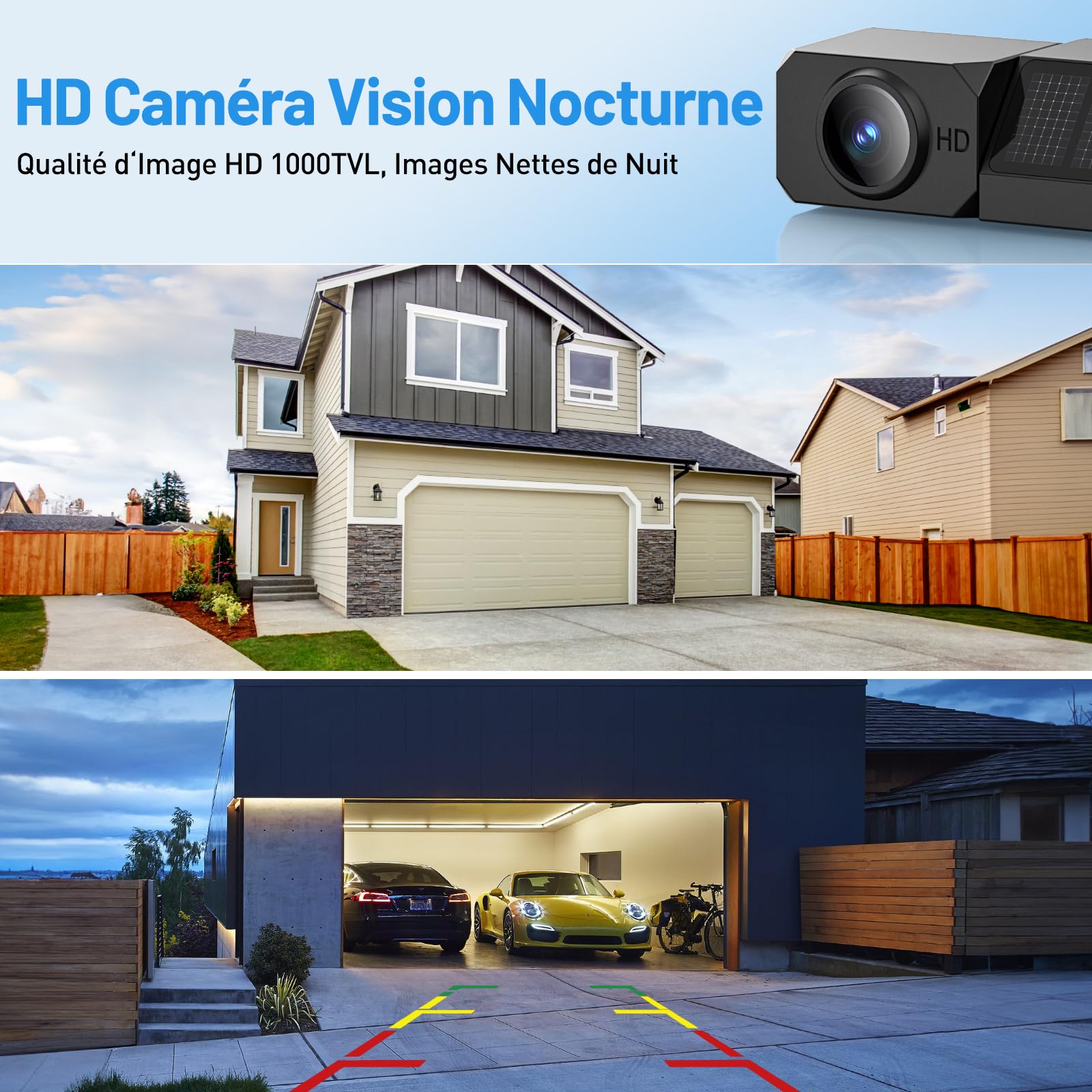 5" Caméra de Recul sans Fil Solaire, 2 Mins Installation Facile | Caméra de Recul Kit IR Vision Nocturne, IP66 Imperméable, Signal Numérique Stable, pour Fourgon/Camion Car/RV/SUV/Remorque