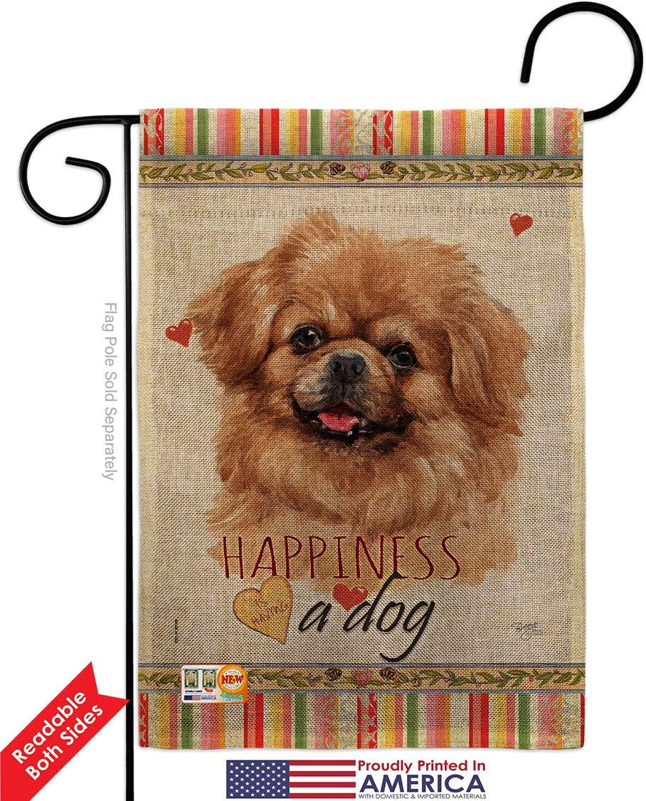 Tibetan Spaniel Happiness Burlap Burlap Garden Flag Animals Dog Puppy Spoiled Paw Canine Fur Pet Nature Farm Animal Creature Small Decorative Gift Yard House Banner Double-Sided Made In USA 13 X 18.5