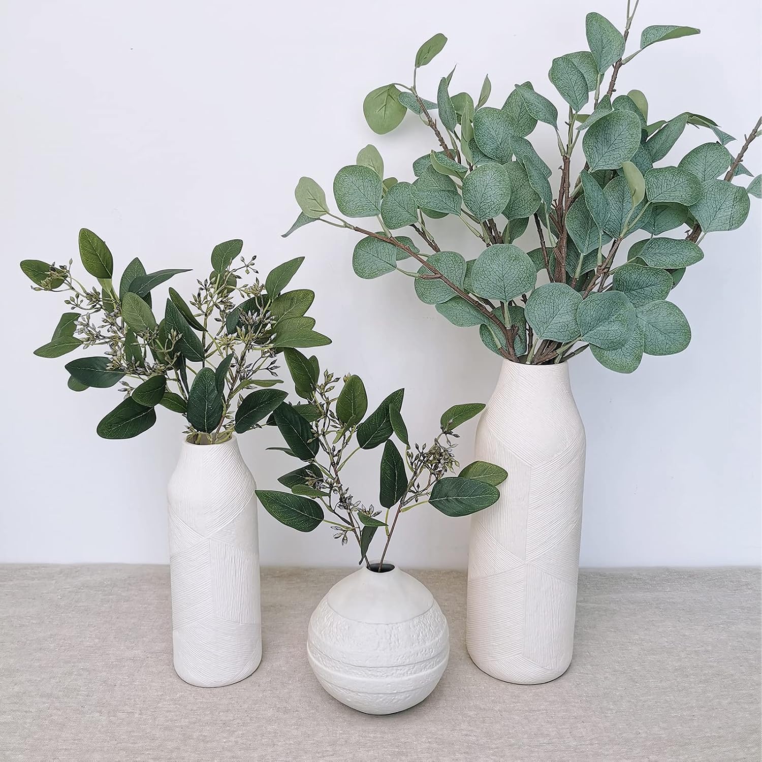 Winlyn 7 Pcs Artificial Eucalyptus Leaves Sprays Bulk Mixed Grey Green Eucalyptus Stems for Vase Floral Bouquets Wreath Garland Arrangement Christmas Holiday Wedding Seasonal Greenery Decoration
