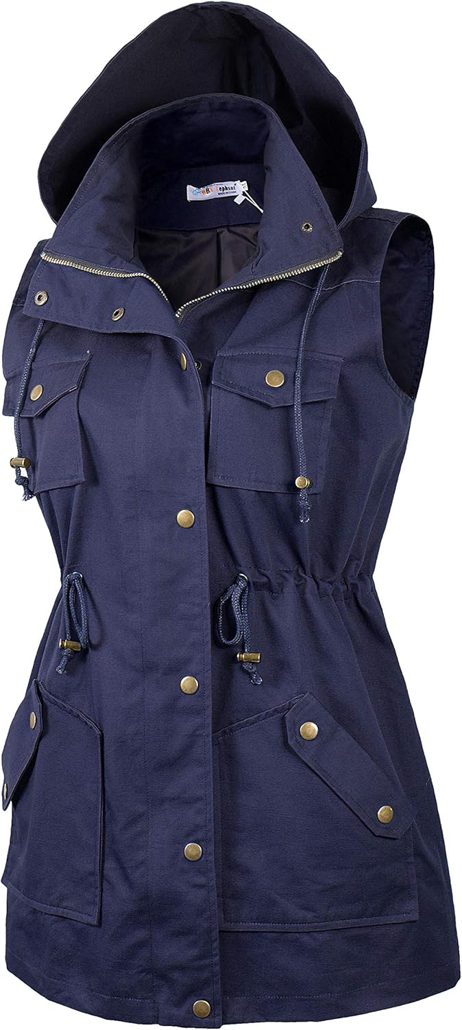 BBX Lephsnt Womens Utility Vest Drawstring Waist Military Sleeveless Jacket - Image 9