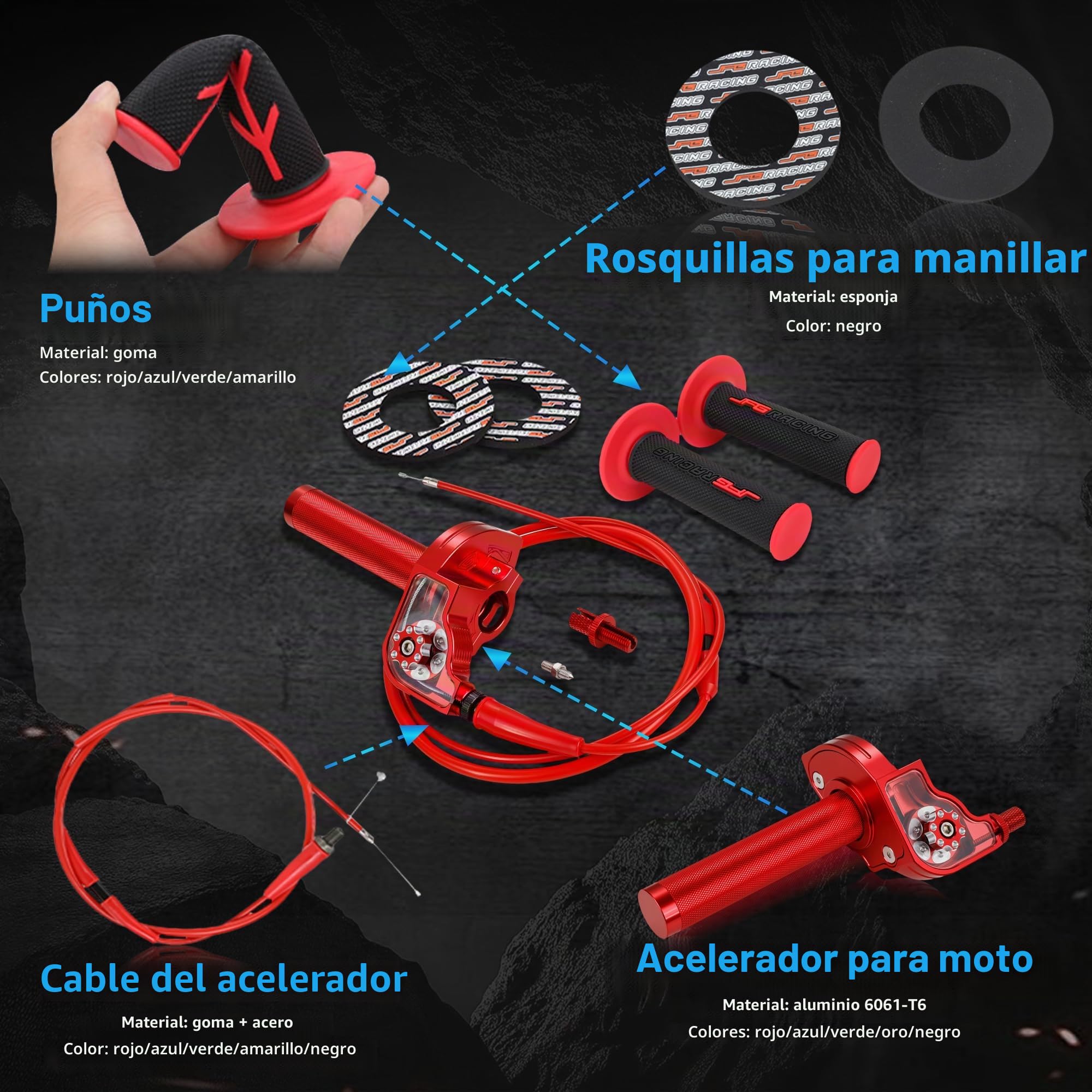 Conjunto Del Acelerador de Motocicleta de 7/8 Pulgadas 22 mm Cable Acelerador Moto de Extracción Rápida Universal Para Manillar de 50 110 125 150 200 250 CC Dirt Pit Bike ATV Mini Bike (Rojo)