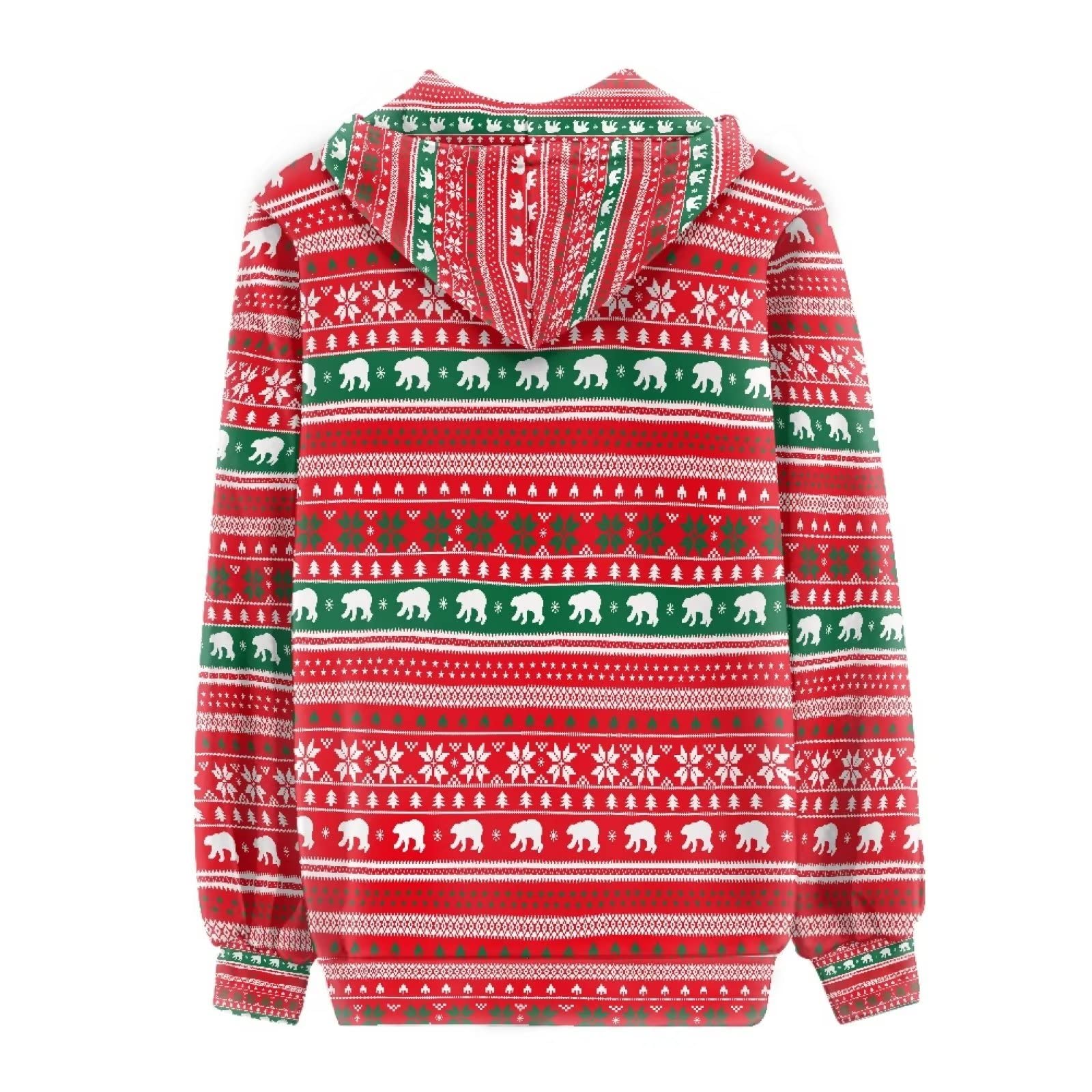 HUIACONG Damska bluza z kapturem zapinana na zamek błyskawiczny rozmiar XS-5XL nastolatki sweter, Choinki niedźwiedź płatek śniegu, M