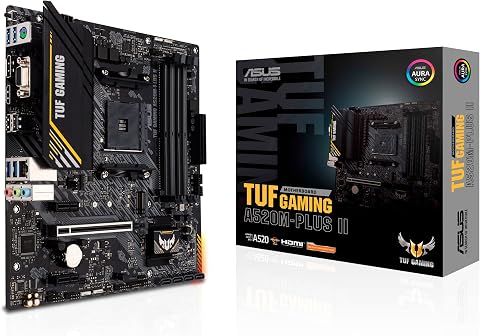 ASUS TUF GAMING A520M-PLUS II, Scheda Madre AMD ATX, Slot DDR4, Nera | Socket AM4, DDR4, PCIe 3.0, LAN Realtek 1Gb, 1xM.2, 4xSATA 6GB/s, 7.1 Surround, USB 3.2 Gen 1, Supporto Aura Sync RGB