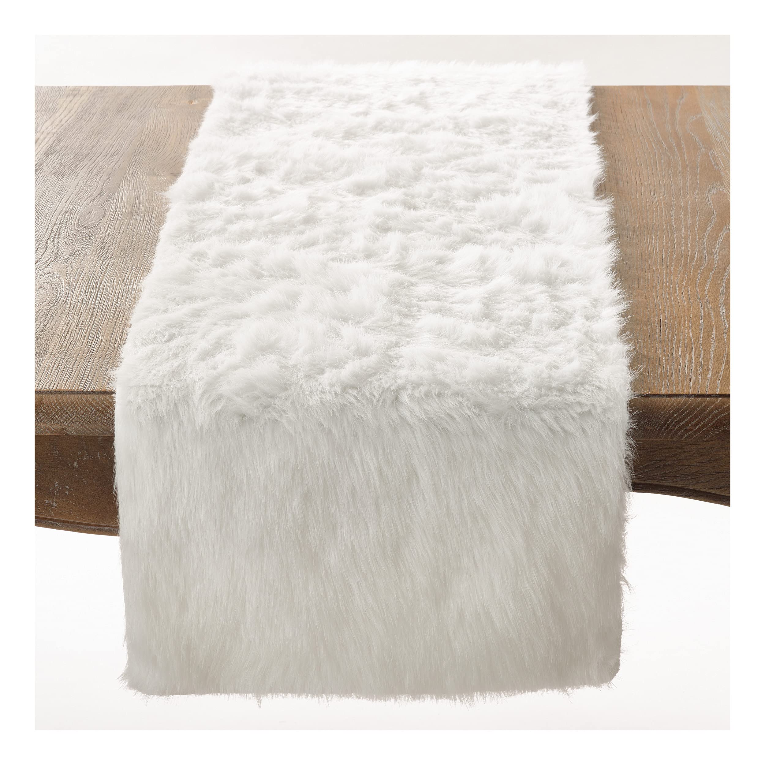 Chemin de table blanc fausse fourrure rustique pour repas de fête chaleureux en famille 38x228cm