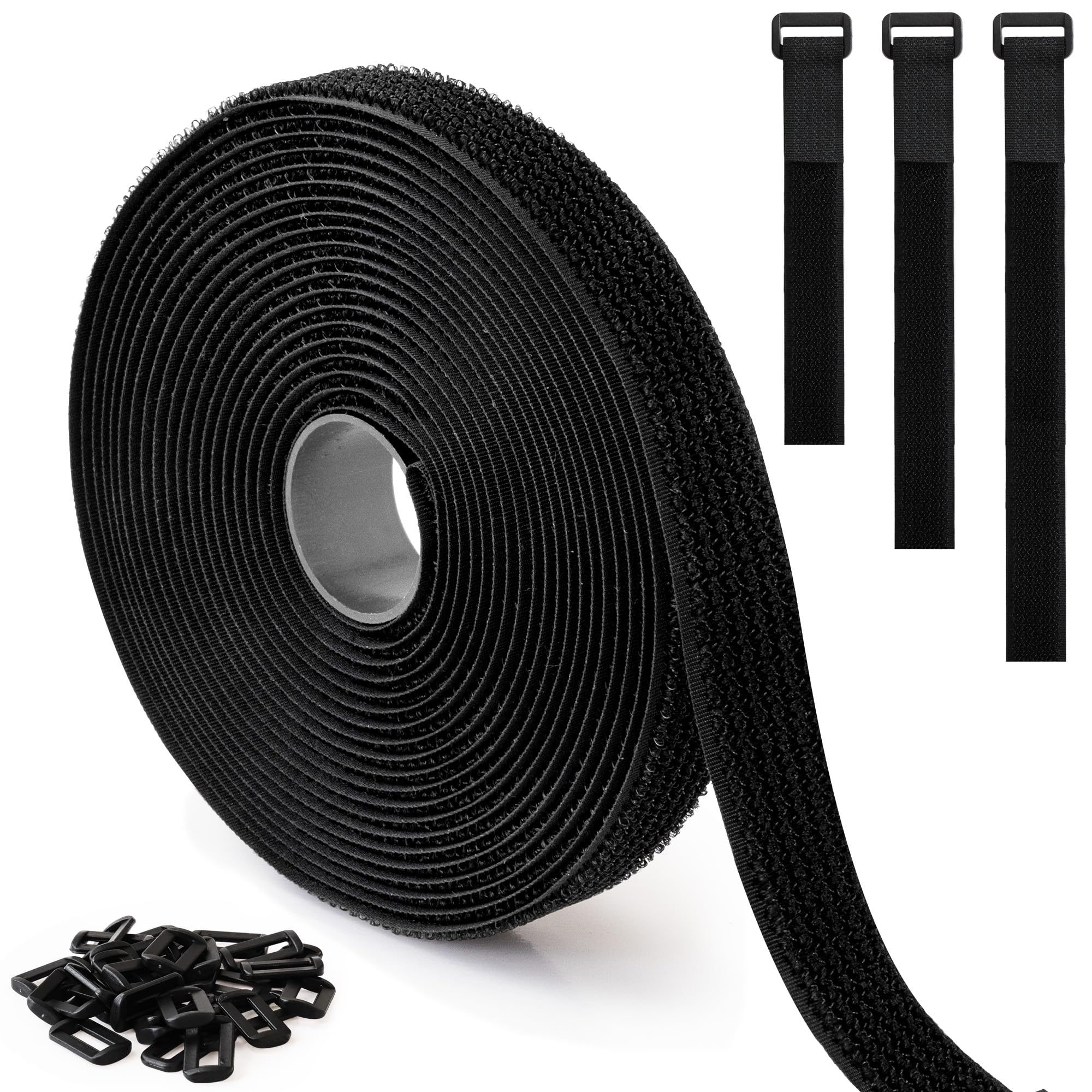 5m x 2cm Adjustable Cable Strap with 25 Buckles Hook and Loop Cable Ties Cut to
