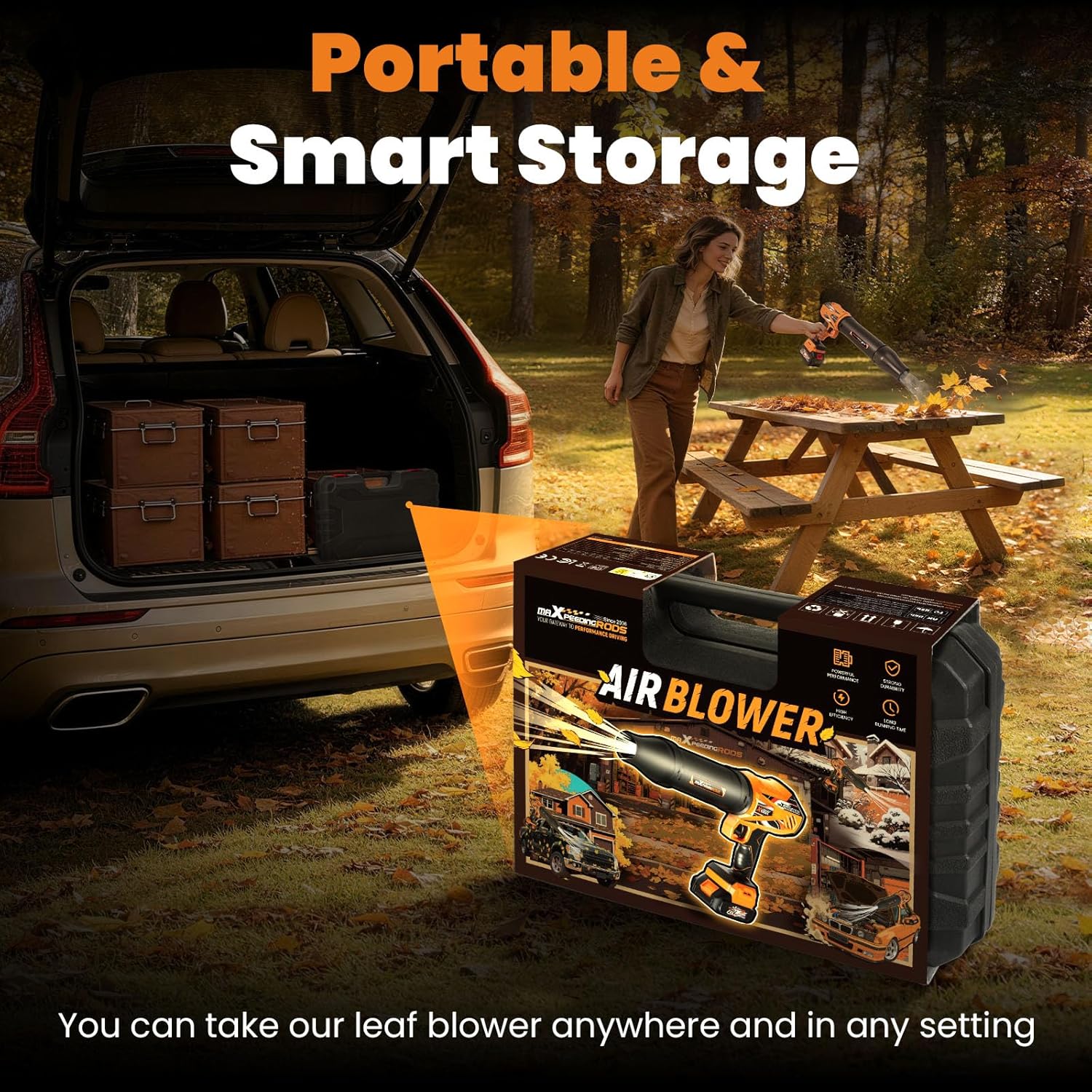 maXpeedingrods Cordless Leaf Blower, 550CFM Battery Leaf Blower with Charger, Infinitely Variable Speeds Lightweight Handheld, Leaf Blowers for Patio Cleaning, Car Water Blowing Leaves and Dust - Image 8