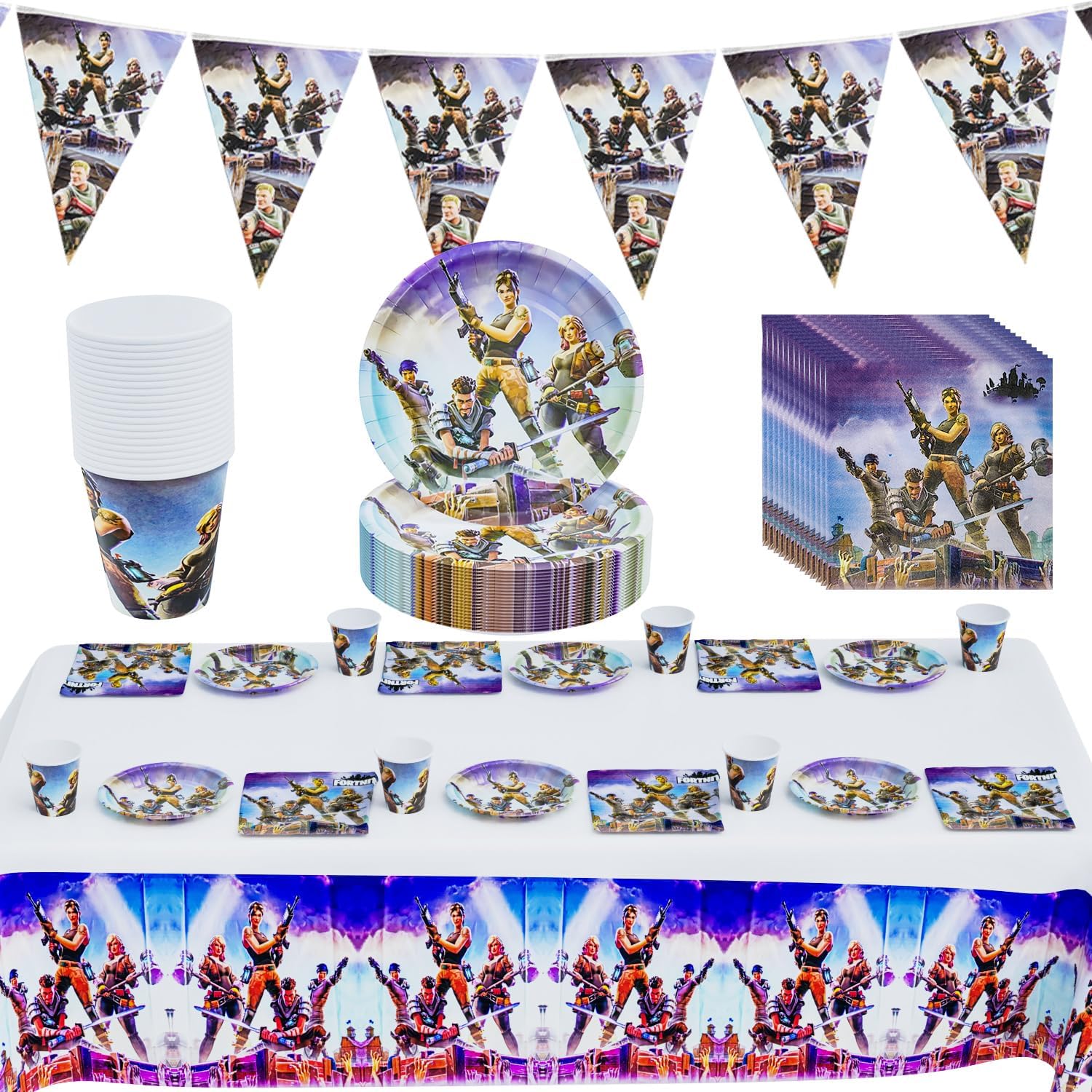 Fortnite Birthday Decoration Set, 62 Pieces, Fortnite Party Tableware