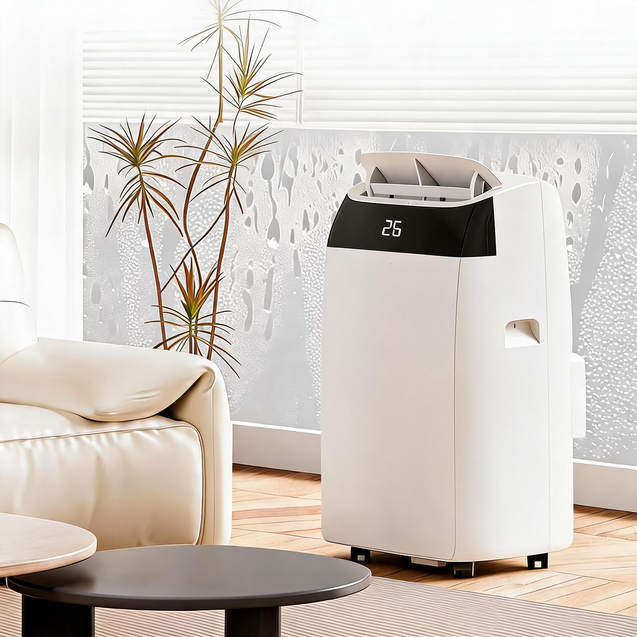 Garvee 10000 BTU Portable Air Conditioner - 4-in-1 Cooling, Dehumidifier & Quiet Fan - Energy Efficient, Digital Display, Remote, 24H Timer, Easy-Roll Wheels, for Rooms up to 500 Sq Ft - White