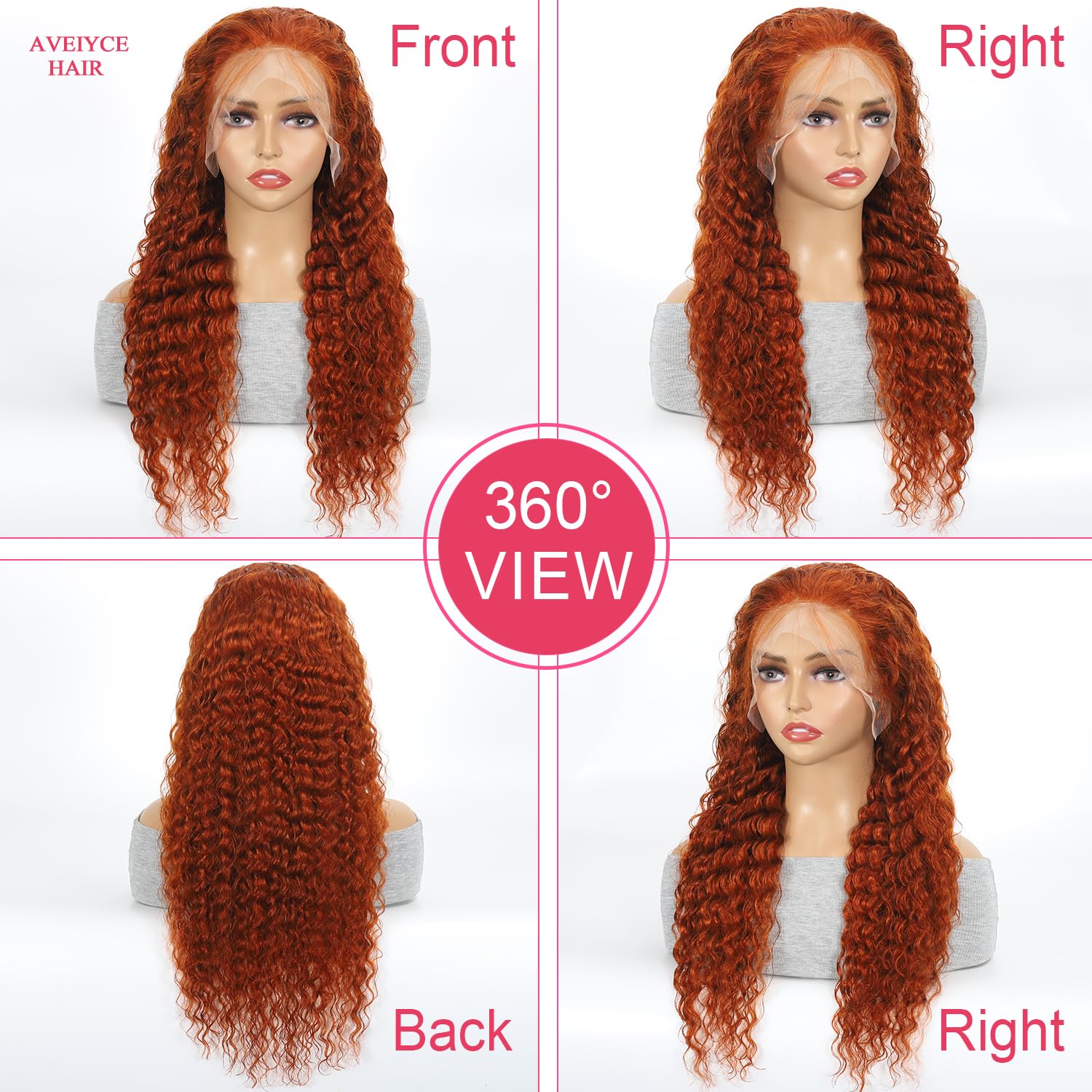 Ginger Orange Deep Wave Lace Front Wigs Human Hair Colored 13x4 HD Transparent Lace Frontal Wig for Black Women 180% Density Glueless Curly Wigs with Baby Hair Pre Plucked 22 Inch