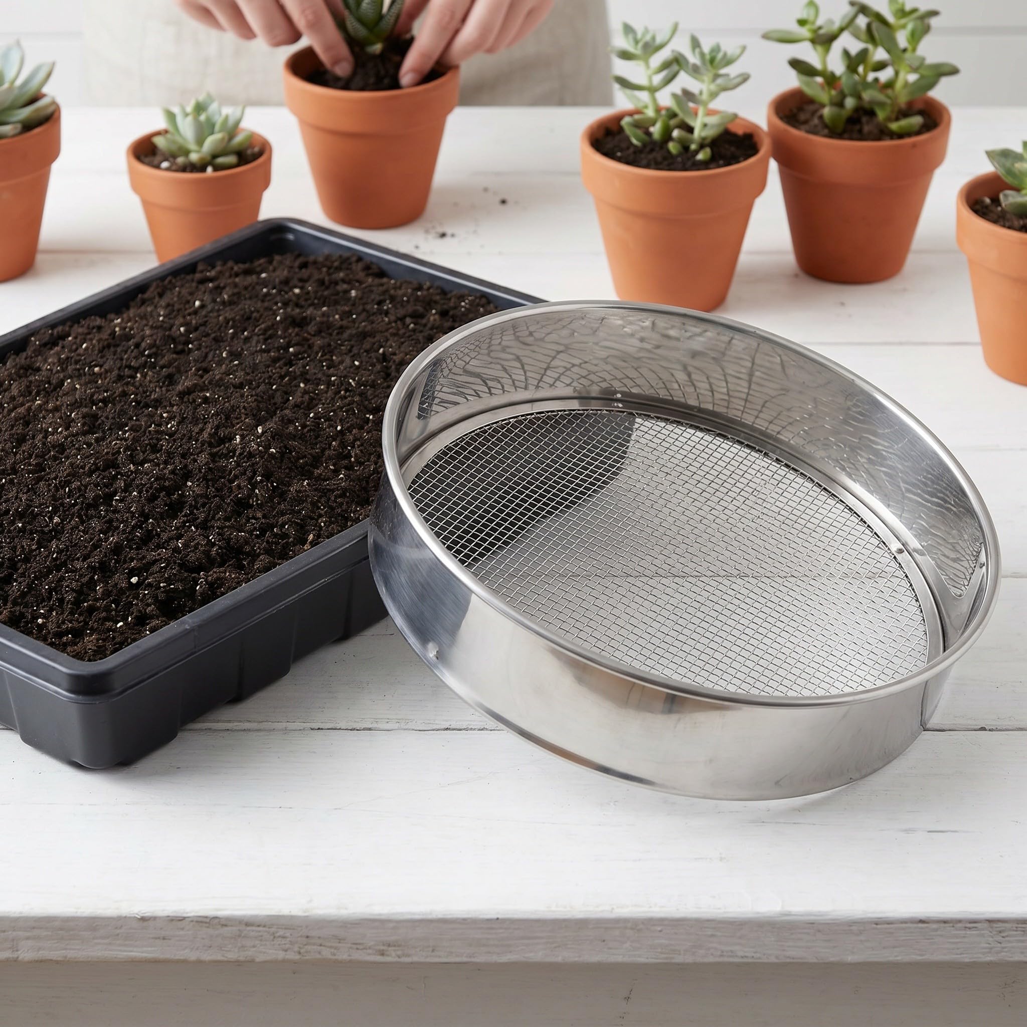 Lurrose 1 Set Setaccio per terriccio da giardino, setaccio da giardino in acciaio inox con rete di ricambio da 3, 6, 9, 12 mm per setacciare terriccio, sabbia, ghiaia e terra.
