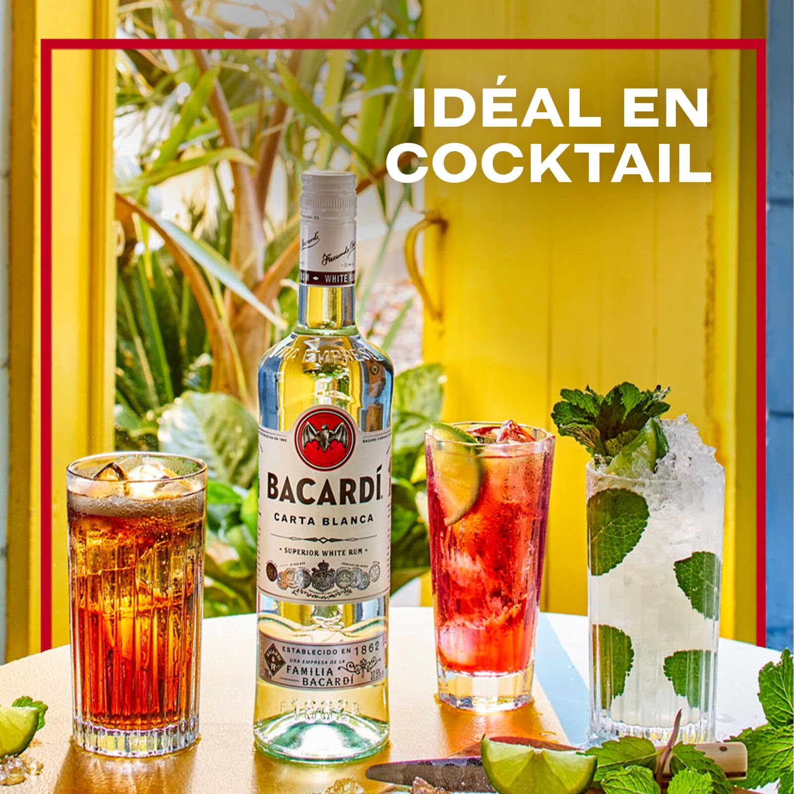 BACARDI Carta Blanca Superior White Rum - 1 l / 100 cl, 37,5% Vol. - Rhum Emblématique des Caraïbes, Idéal pour la Réalisation de Cocktails