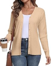 YUNDAI Womens Knit Cardigan V Neck Long Sleeve Button Down Sweater | Button Down Sweater, lightweight V neck knit cardigan with button closure, soft ribbed fabric for layering & casual wear