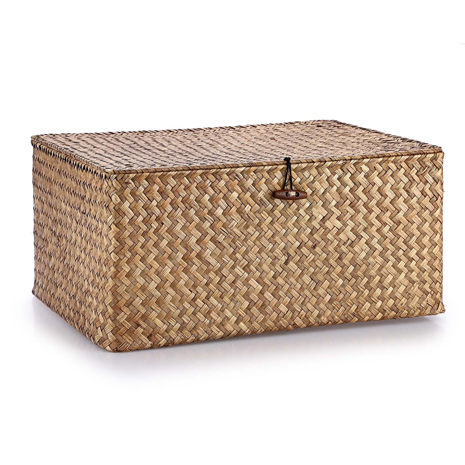 IGNPION - Cesto portaoggetti in vimini con coperchio, cesto da scrivania in vimini intrecciato, rettangolare, organizer da bagno, scatola decorativa per sotto mensole del soggiorno, cesto portatutto