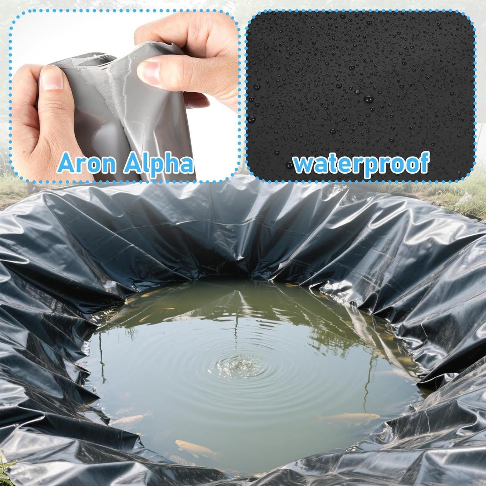 Toppa impermeabile per riparazione stagni da giardino, 20,3 x 20,3 cm, kit per riparazioni rapide, copertura durevole ideale per sigillare grondaie