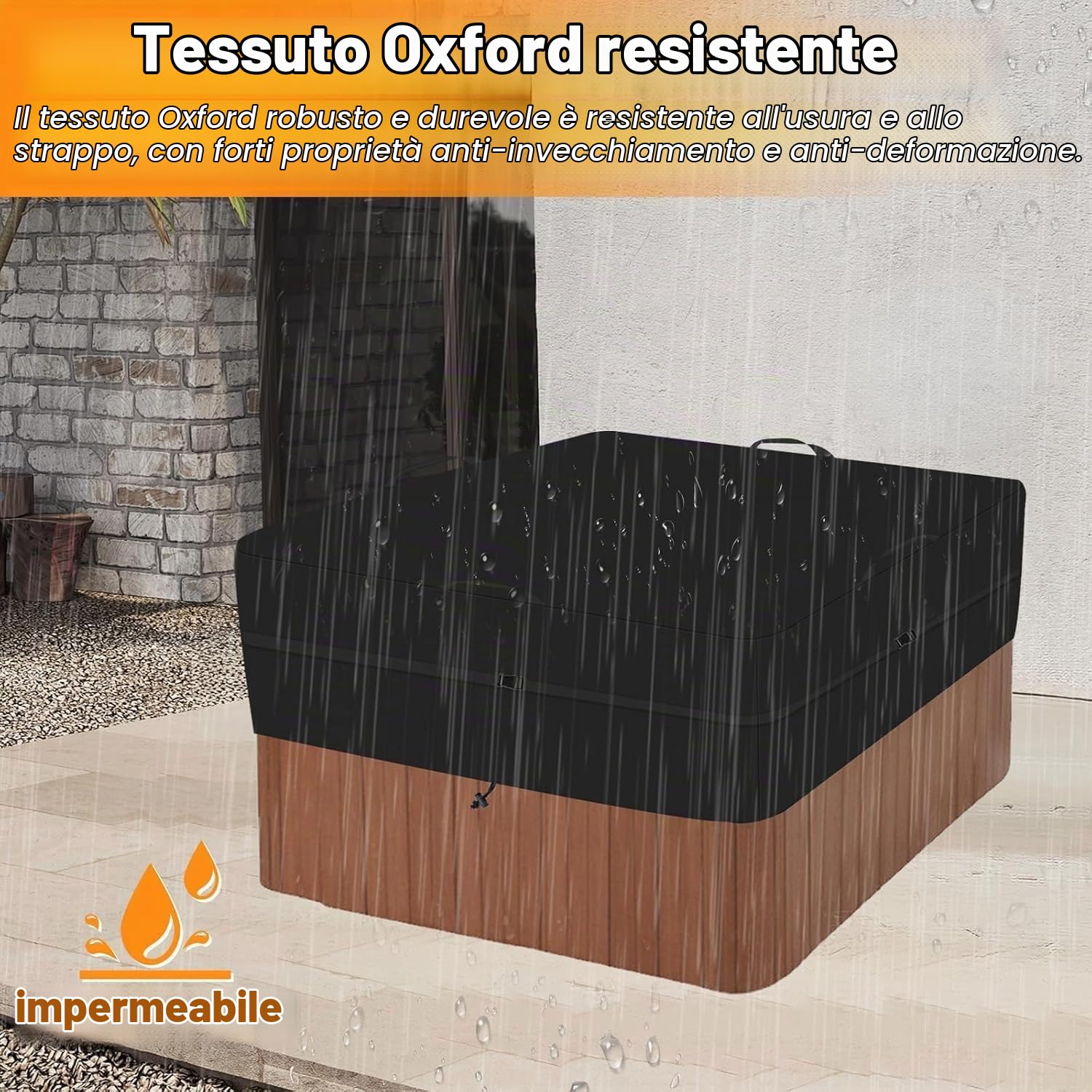 Copertura Vasca Idromassaggio, Oxford 600D impermeabile, 220x220x85 cm | Telone per vasca idromassaggio da esterno, copertura protettiva quadrata, impermeabile, protezione UV.