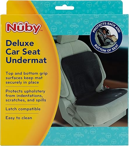Miniatura 6 de Nuby On The Go Kids - Alfombrilla protectora para asiento de automóvil, protege la tapicería de hendiduras, arañazos y derrames, color negro