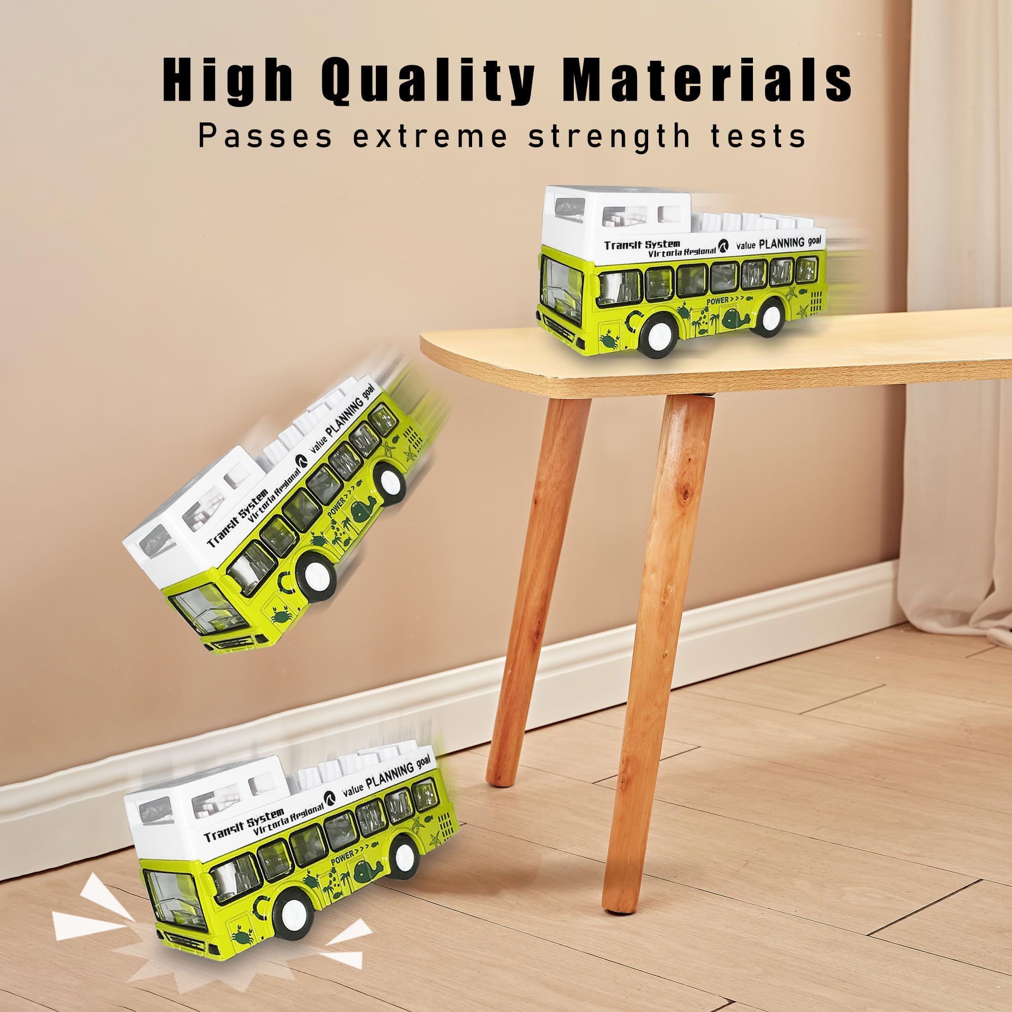 Juego de autobuses de juguete de metal fundido a presión, escala 1:64, vehículos de autobús urbano de dos pisos, autos de tracción con puertas que se abren para niños y niñas, regalo de 5