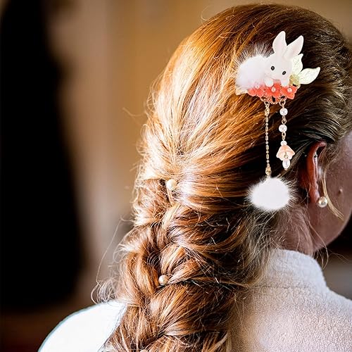 Miniatura 9 de Gadpiparty Pinza para el cabello: conejito de peluche con borla de bola de pompón, pinzas para el pelo de conejito lindo para mujeres y niñas, Año