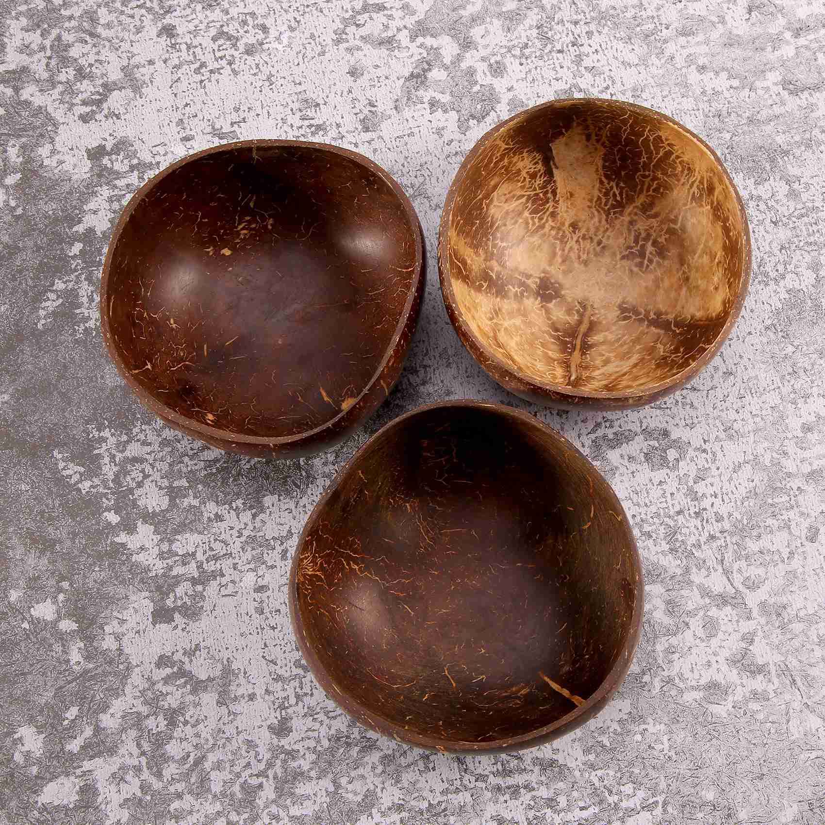 Nagoyuki 7PZ 12-15Cm Ciotola di Cocco Fatto Un Mano Guscio di Noce di Cocco Cucchiaio di Legno Insalata di Dessert Ciotola di Miscelazione di Frutta Ciotola di Ramen di