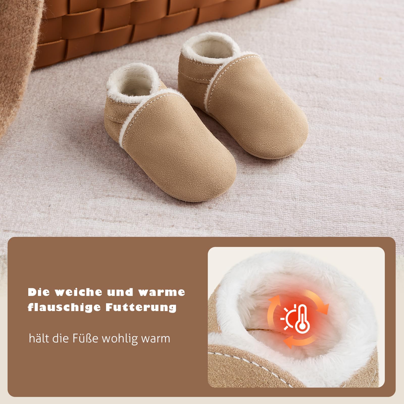 IceUnicorn Chausson Cuir Bébé Hiver Chausson Bebe Fourré Peluche Chaude Chausson Cuir Souple Bébé Fille Garçon Pantoufles Bebe