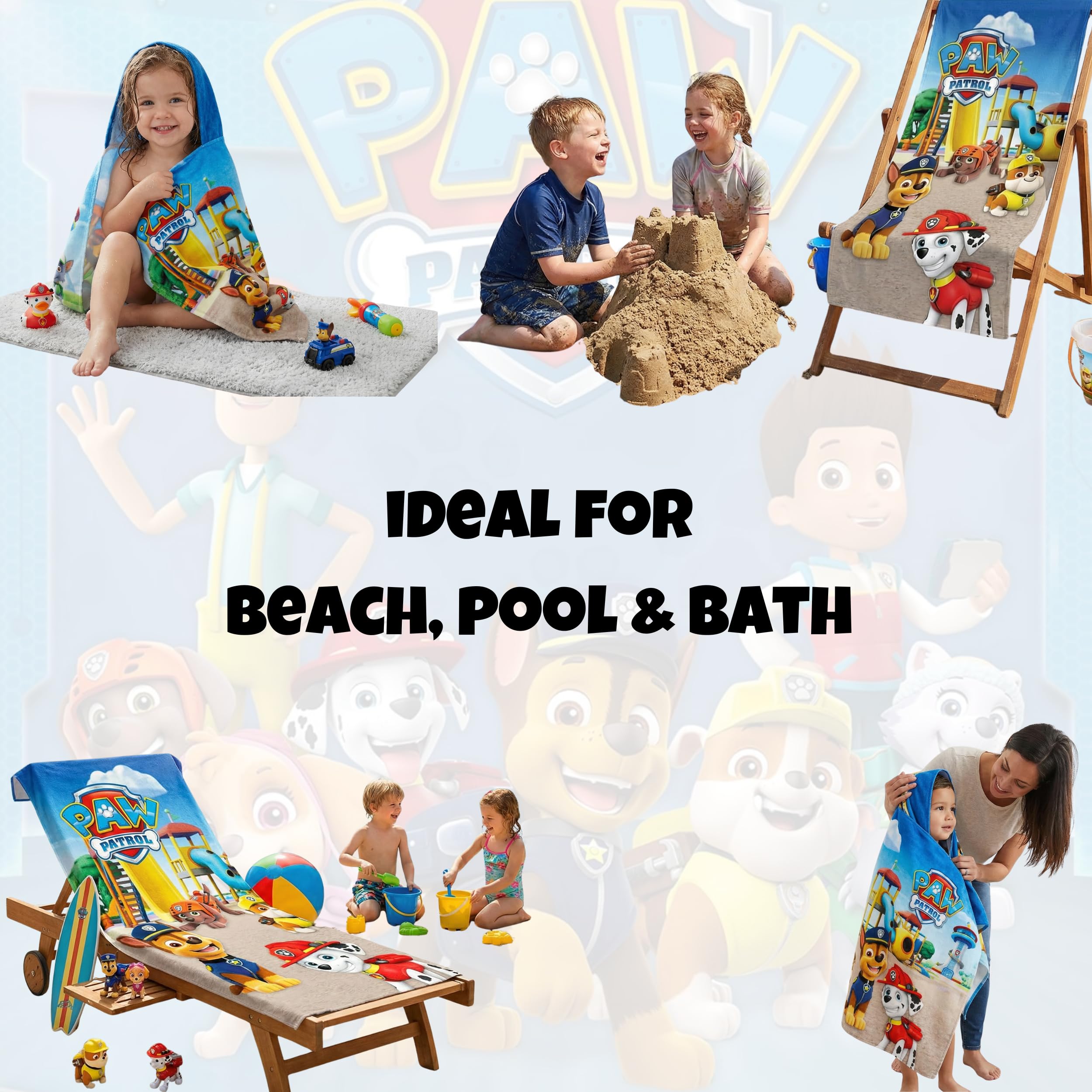 BrandMac Paw Patrol Ręcznik plażowy i kąpielowy, 70 x 140 cm, 100% bawełna, miękki i chłonny ręcznik kąpielowy dla dzieci, oficjalny ręcznik Psi Patrol, idealny na plażę, do kąpieli i na basen