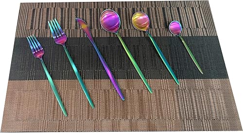 Miniatura 47 de Juego de cubiertos de 36 piezas de acero inoxidable 304 con acabado de manchas de color negro puro, cuchillo de vajilla de postre, tenedor, cuchara