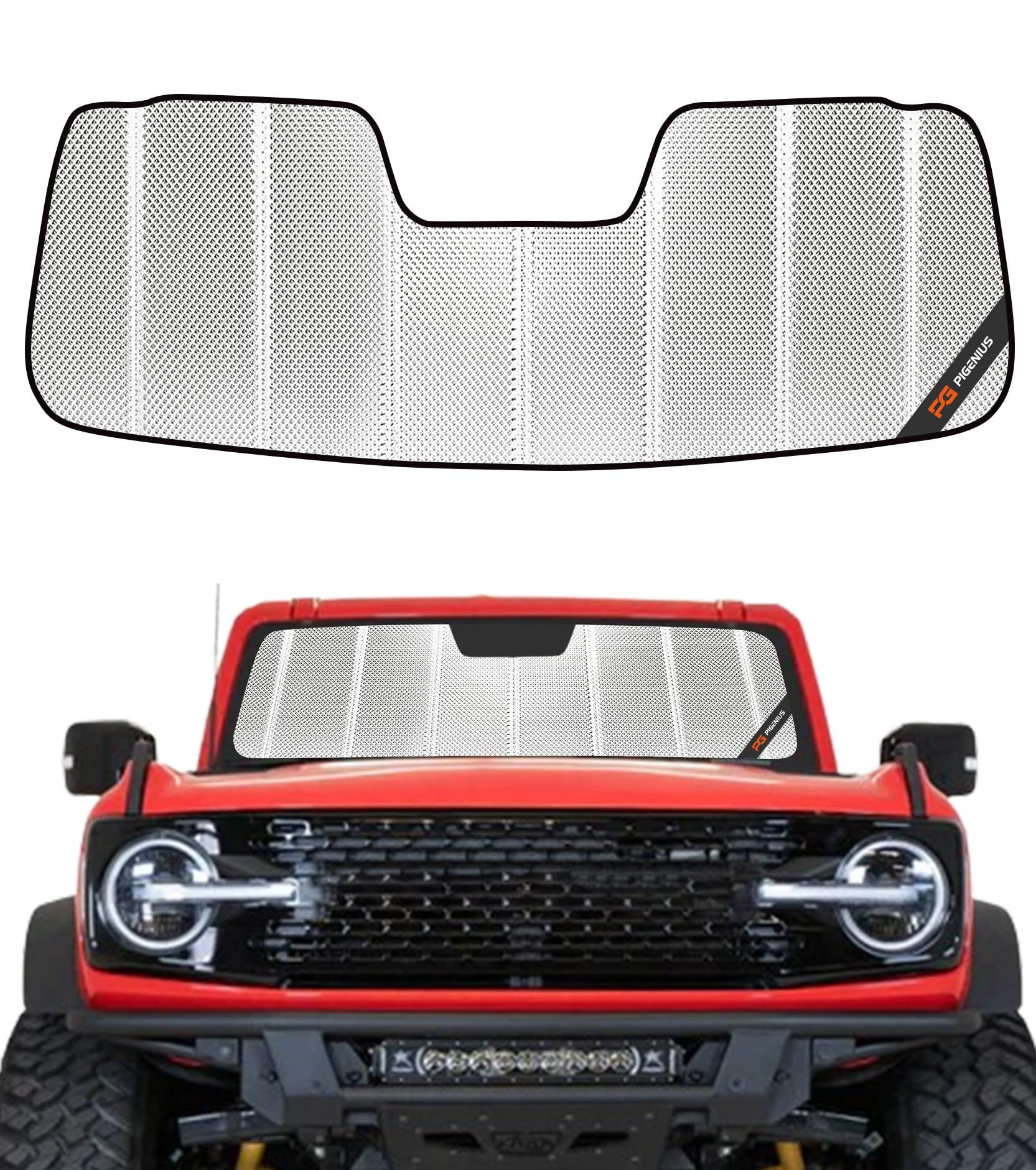 Photo 1 of *** STOCK PHOTO REFERENCE ONLY ***
Pigenius Windshield Sun Shade for Ford Bronco 2021-2025. Reflective Aluminum Film Front Window Sunshade - BLAZBLOCK