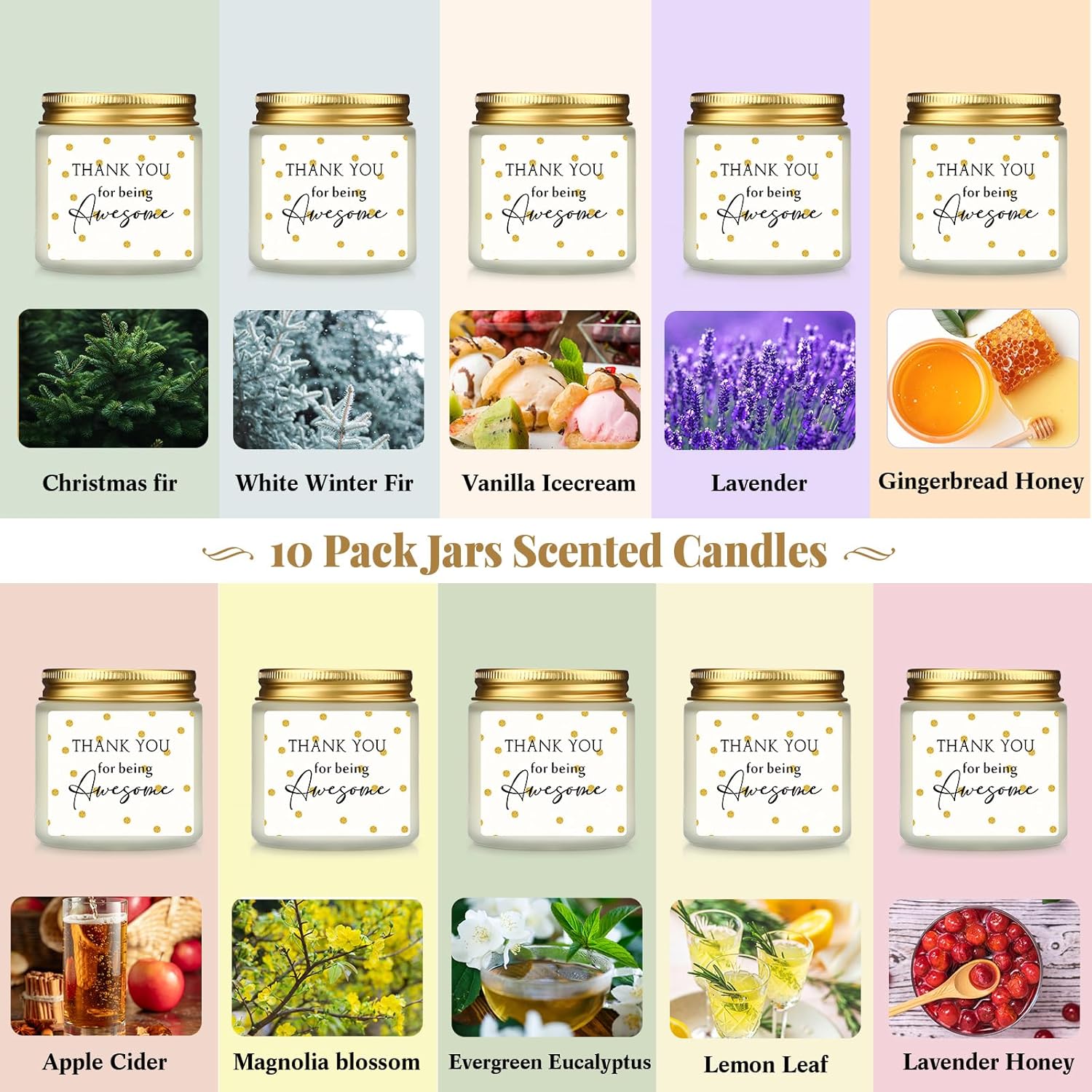 MTLEE 20 Pcs Thank You Candles Bulk 3.5 oz Christmas Employee Appreciation Inspirational Gifts Scented Soy Wax Candles Xmas Thank You Gifts for Employee Coworker Women Teacher Party Favors (Fresh) - Image 3