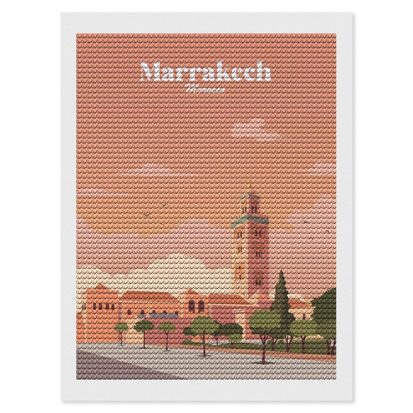 Junmoney Marrakech Morocco Round Drill Diamond Painting 12"x16", for Craft Lovers, Stress Relief Craft, Bedroom Decor, Festive Craft Gift