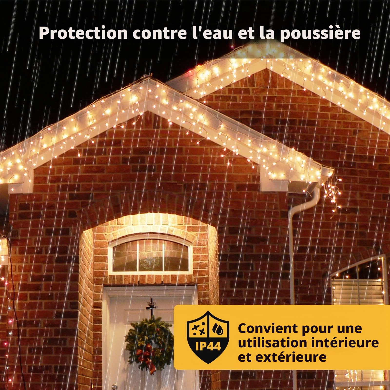 SALCAR Rideau de Lumières LED Pluie de Glace Extérieur, 10m 400 LEDs Rideau Lumineux Intérieur Noël avec 8 Modes, Timer et Mémoire, Imperméable Décorations pour Balcon Pavillon, Blanc chaud