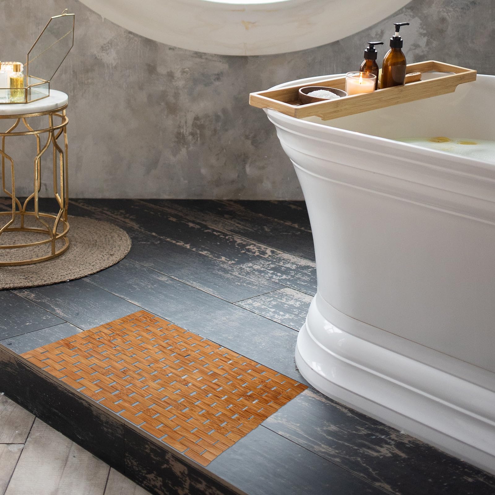 UKCOCO Alfombra de Baño de Bambú Carbonizado 40x60 Cm Antideslizante, Esterilla para Ducha y Bañera, Cojín y Natural para Hogar y Baño