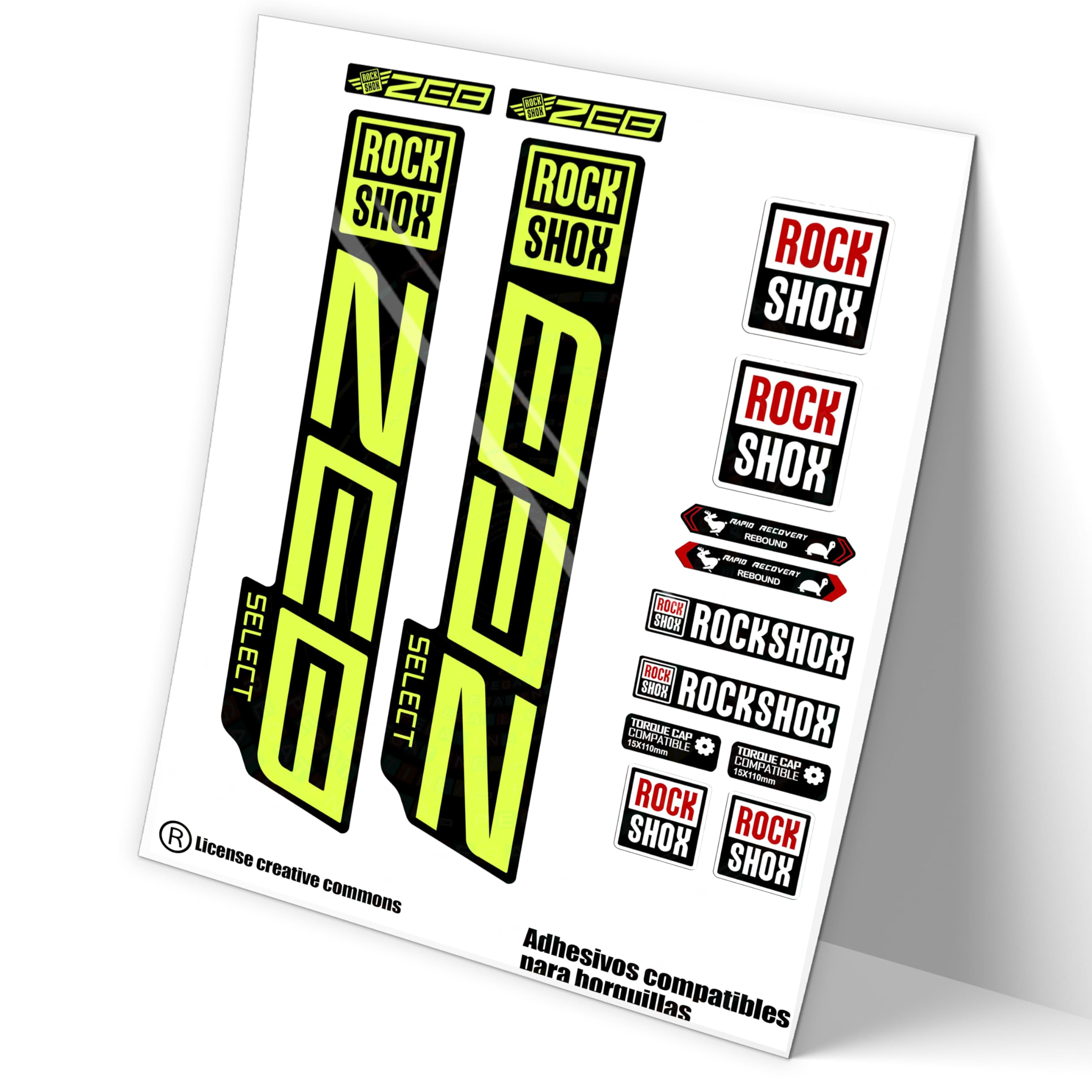 REF:VP447 Stickers compatible with Rock-Shox ZEB SELECT 2021,2025 MTB fork, stickers, stickers, decals for mountain bikes. (FLUOR YELLOW)