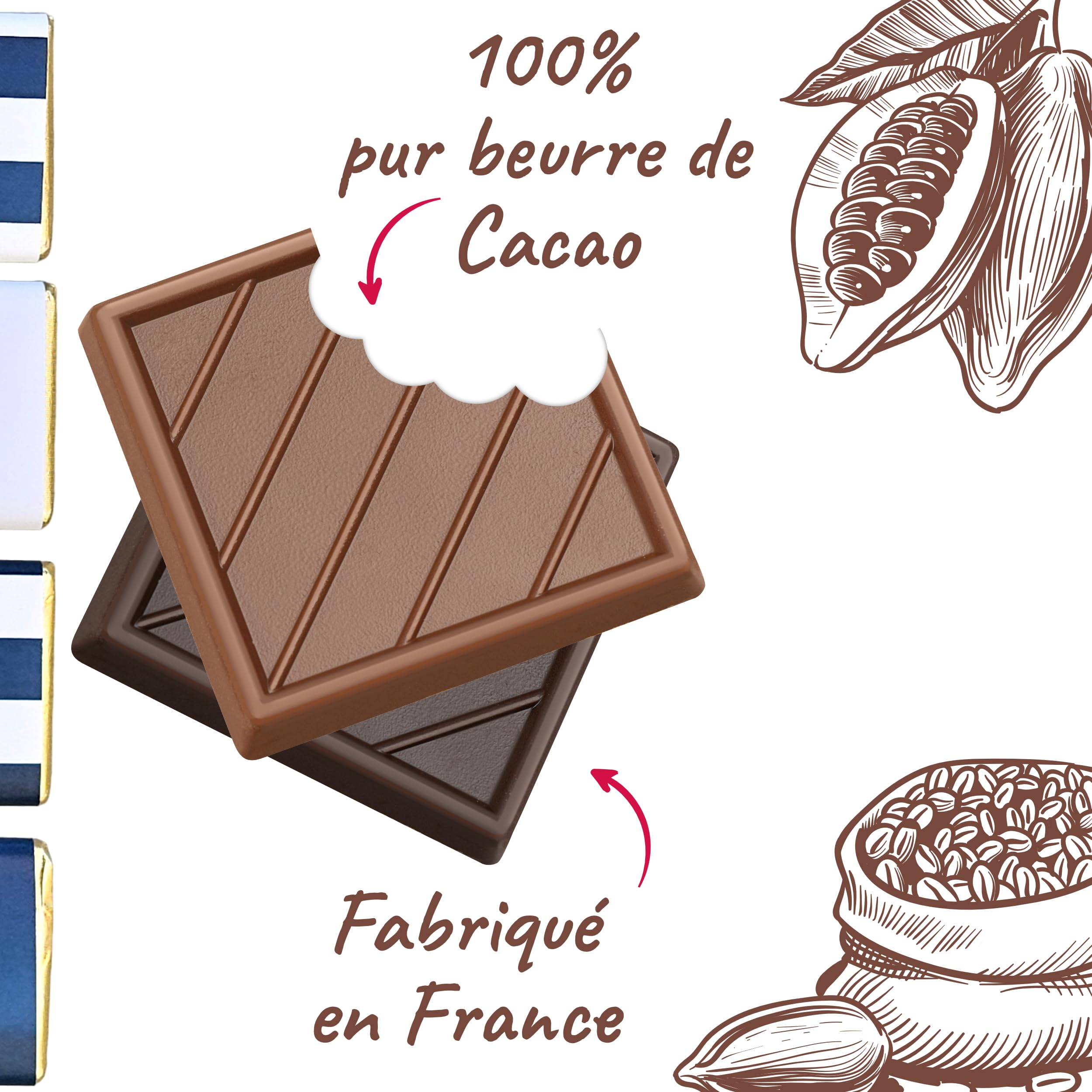 Boîte de Chocolat a Offrir pour Anniversaire - Coffret de 40 Carrés de Chocolat Individuelss au Lait et Noir - 100% Pur Beurre de Cacao - Fabriqué en France - Couleur Bleu - 200 Gr