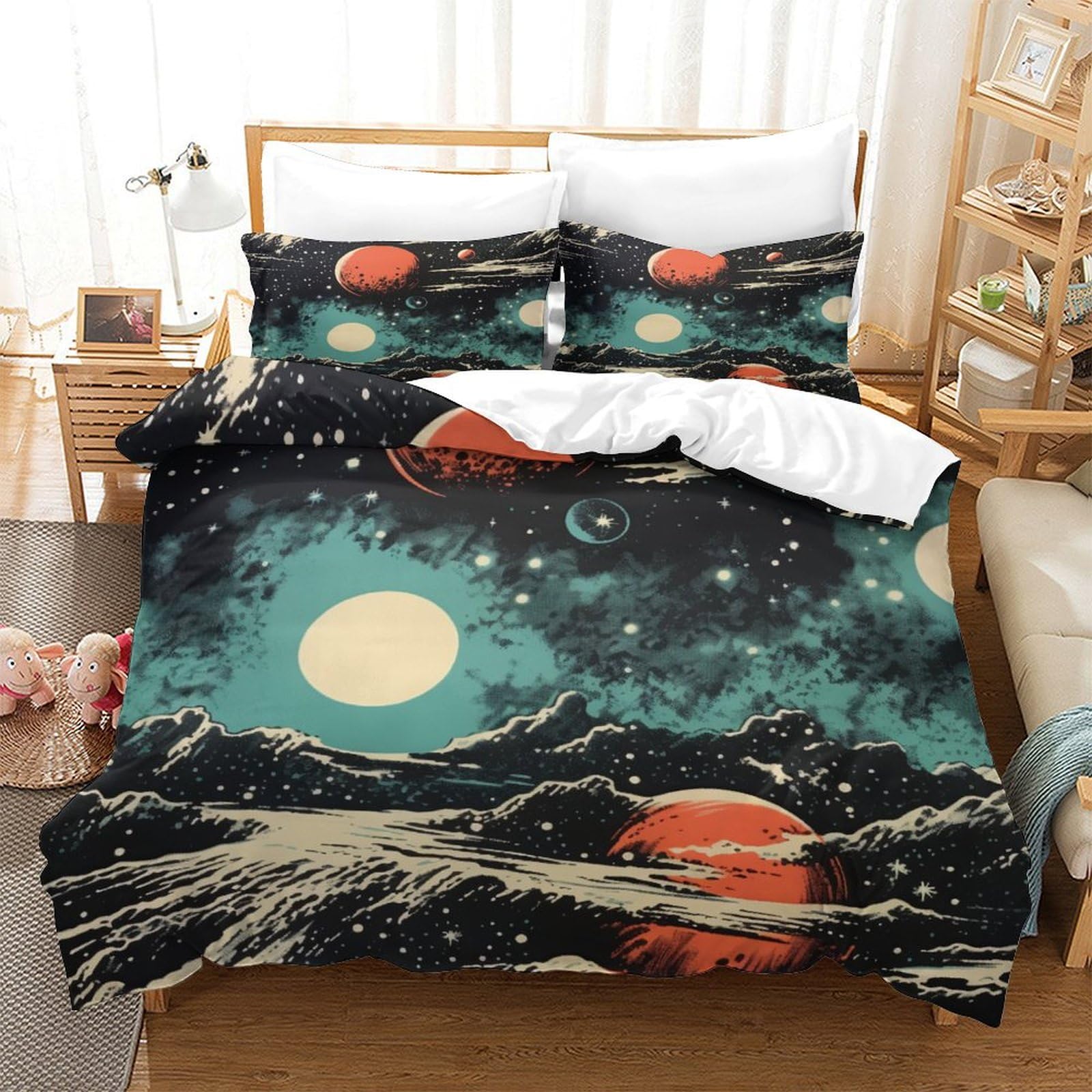 P1S9U7W5Y Galaxy Themed 3D Printed Duvet Cover Set 3pcs Microfiber Space Bedding Set King