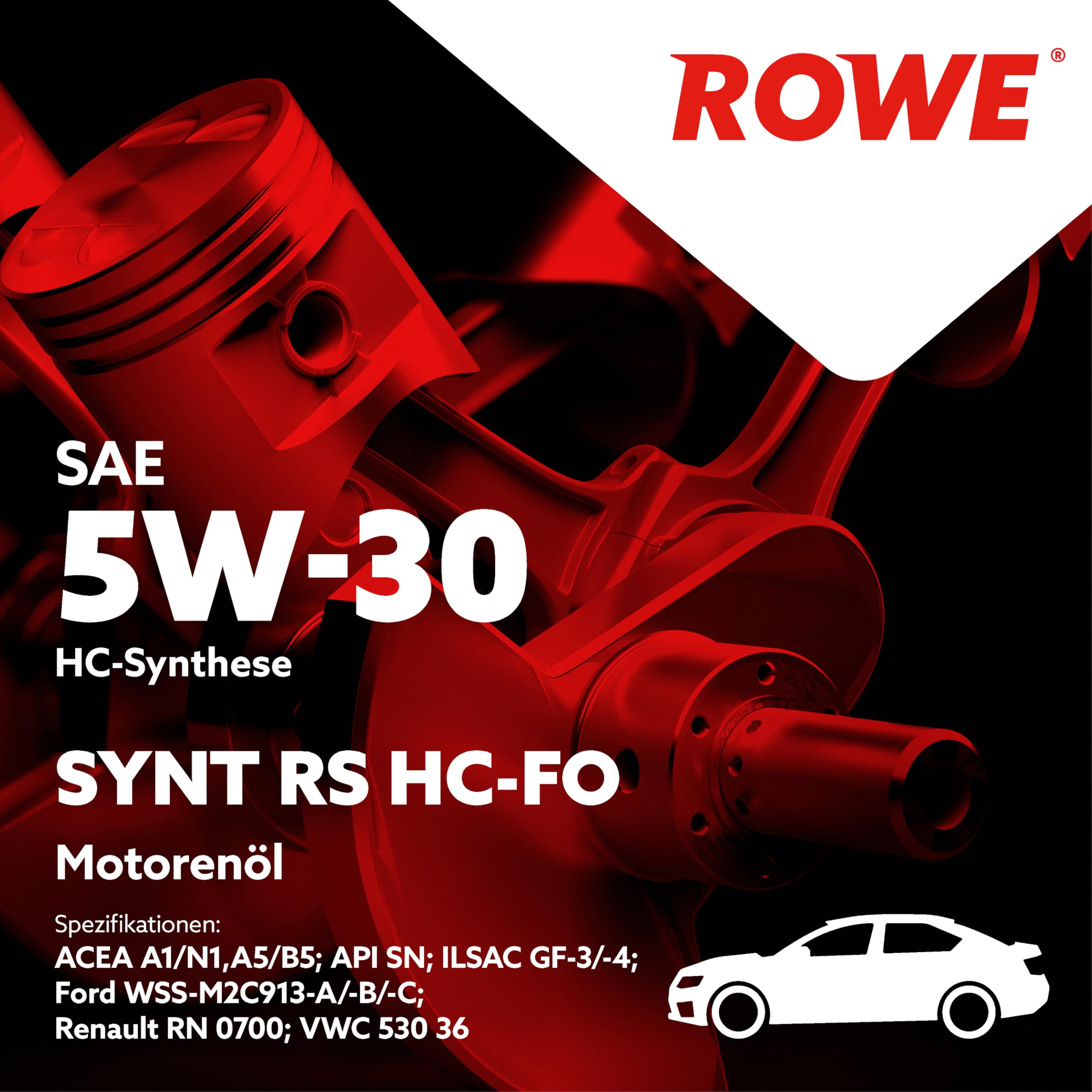 ROWE Aceite de motor 5W-30 Synt RS HC-FO Aceite sintético HC (Hydro Cracked) ACEA A1/B1 ACEA A5/B5 API SN API CF 5L Compatible con FORD Fiesta Mk6 Hatchback CB1, CCN, JA8, JR8, TOYOTA AYGO WNB1, KGB1