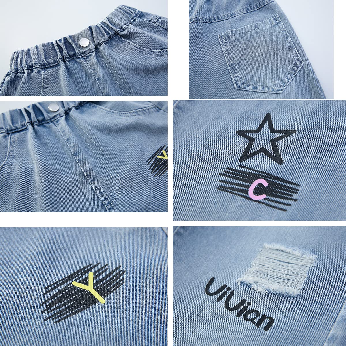 Jeans rasgados para niñas y niñas, cintura elástica, pierna ancha, holgados, talla 5-14 años
