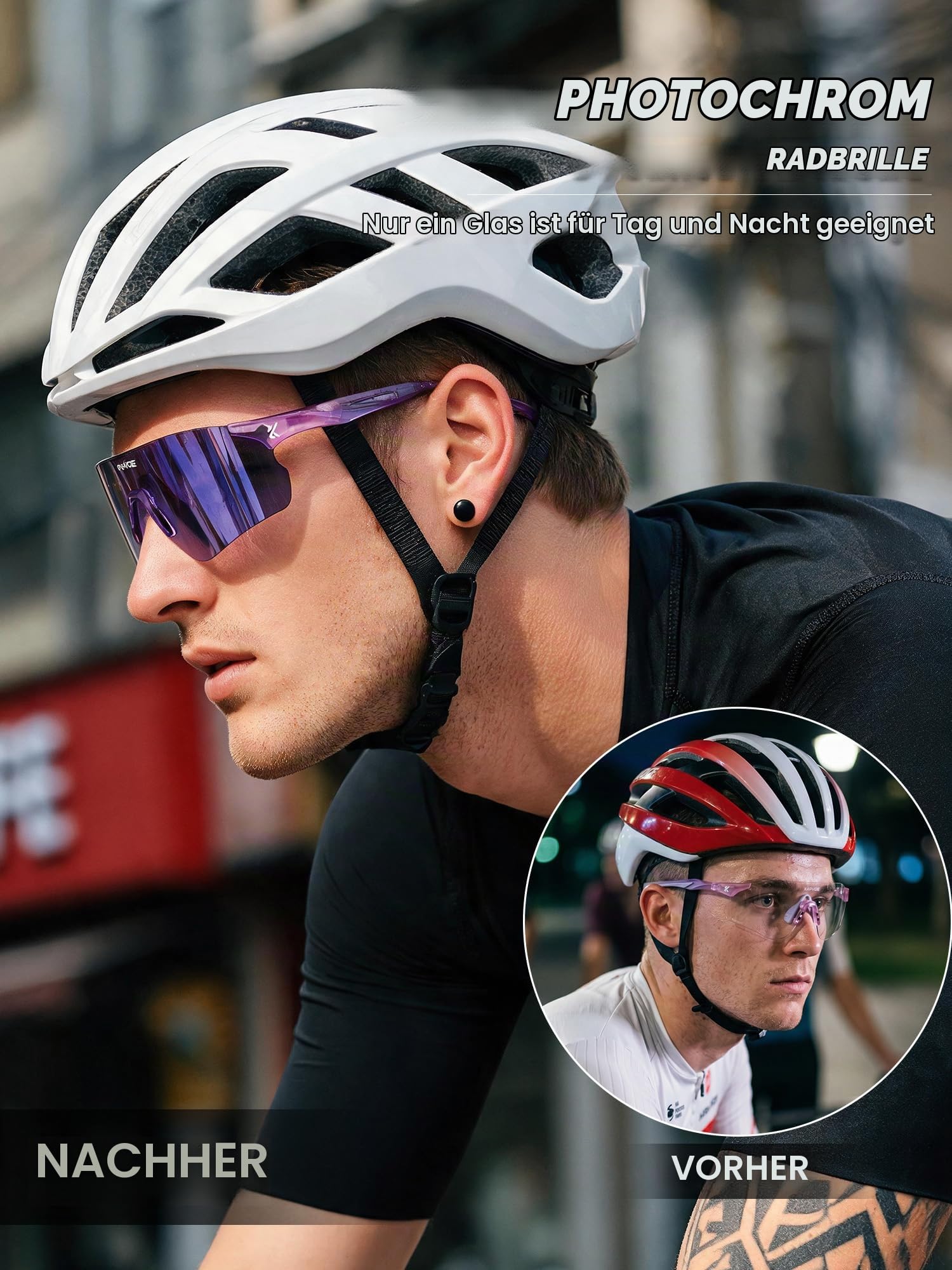 KAPVOE Selbsttönende Fahrradbrille Herren Damen UV400 22g TR90 K108