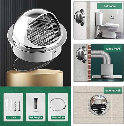 Miniatura 7 de Tapa de chimenea de acero inoxidable 304, cubierta de salida de ventilación de pared redonda, cubierta de salida de ventilación de baño, cubierta de