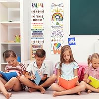 Vista 5 de Letrero de bienvenida para aula, diseño de arco iris, decoración de aula con texto en inglés "Everyone Is Welcome para puerta, tablón de anuncios