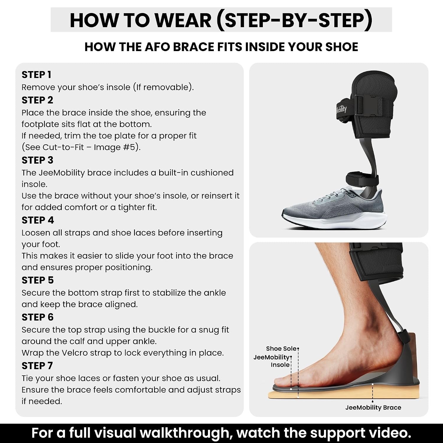 AFO Foot Drop Brace for Men & Women, Drop Foot Brace for Walking & Support, Dorsiflexion Assist AFO Ankle Brace & Ankle Stabilizer, Fits Left or Right Foot, Wear with Shoes
