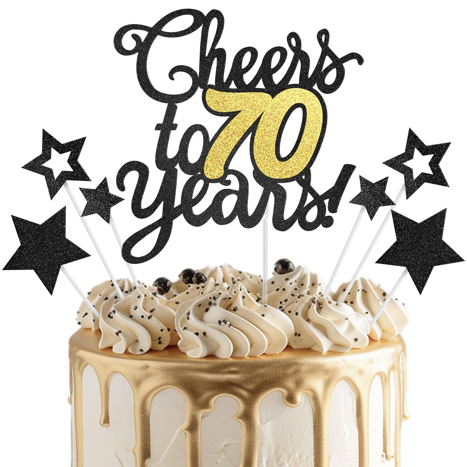 Cheers to 70 Years Cake Topper - Black Gold 70th Birthday/Anniversary Cake Topper for Men Women - Happy 70th Birthday Cake Topper - Cake Decorations