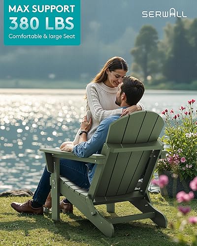 Miniatura 7 de SERWALL Silla Adirondack plegable para patio, jardín, sillas de exteriores para todo tipo de clima, sillas de madera texturizada para hoguera junto