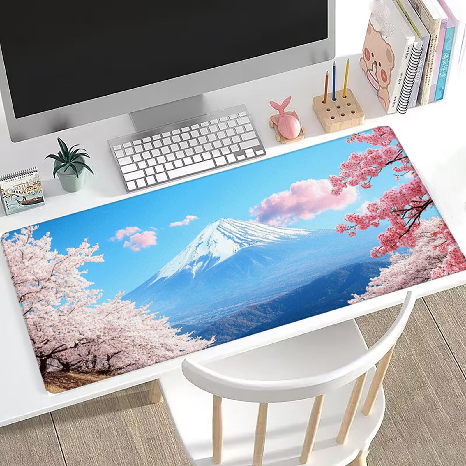 Podkładka pod mysz, gamingowa podkładka pod mysz, uchwyt Fuji, mata na biurko, duża, 1500 x 800 x 3 mm, XXL podkładka pod mysz, kwiaty wiśni, długa klawiatura komputerowa, podkładka pod mysz z