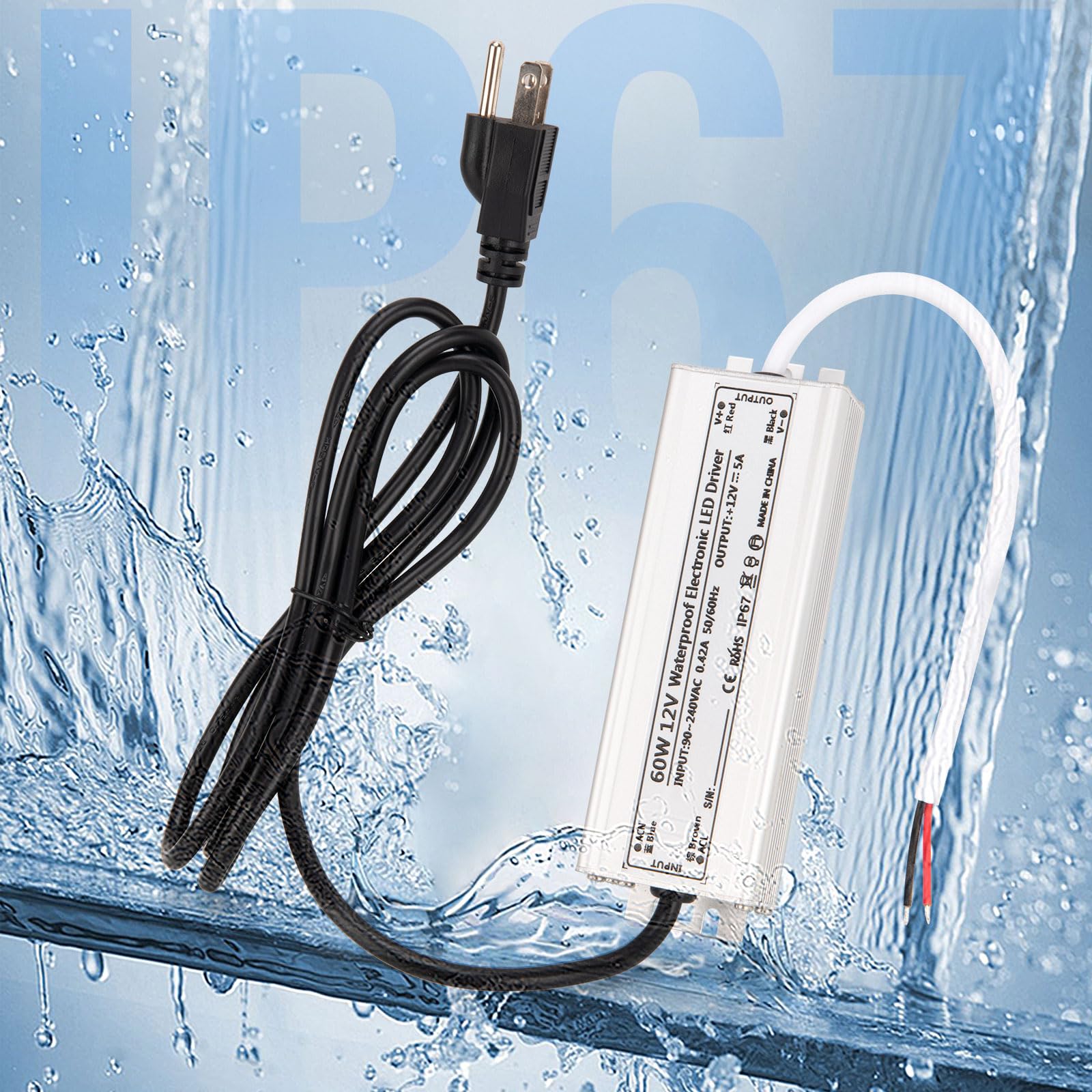 LED Driver 12V 60W Waterproof IP67 Power Supply Transformer 90V