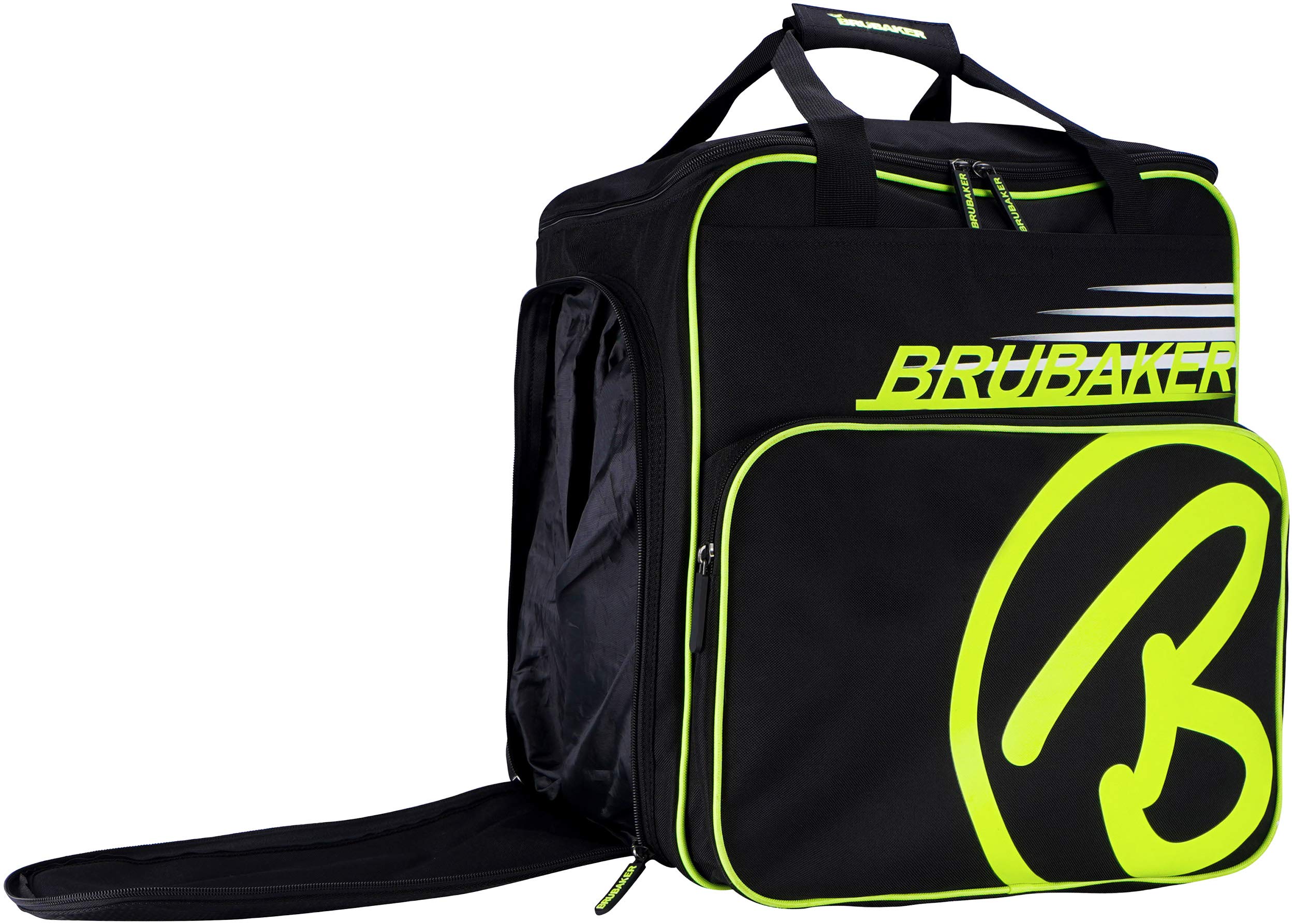 BRUBAKER Combo Set Carver Champion - Ski Bag and Ski Boot Bag For 1 Pair of Skis + Poles + Boots + Helmet - Black/Neon Yellow - 66 7/8 Inches / 170 Cm