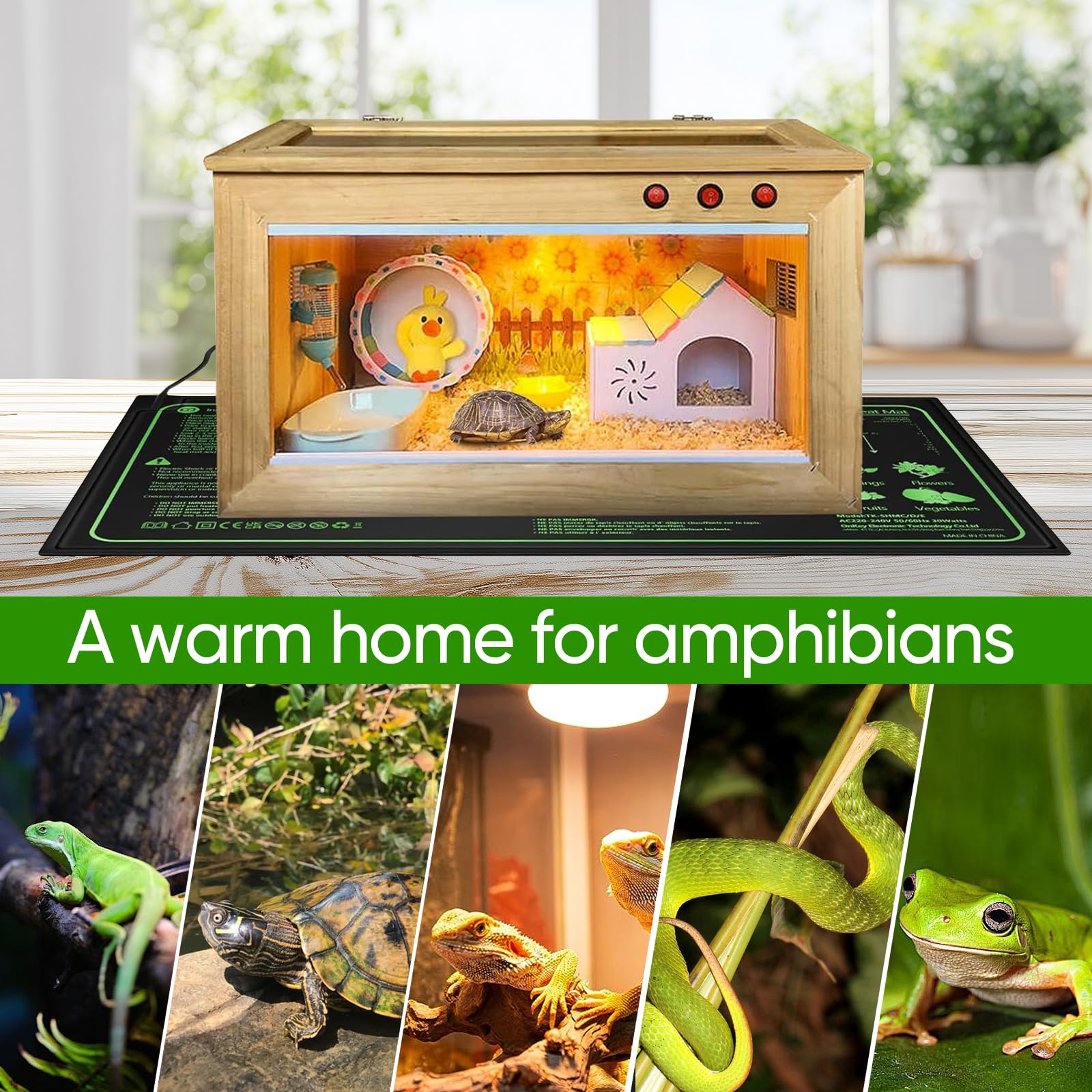 JOPWUE Tapis chauffant pour semis avec contrôleur de thermostat numérique, 25,4 x 50,8 cm, ensemble de tapis chauffants imperméables pour plantes, réglage de 6 températures, minuterie à 6 vitesses