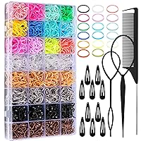 Vista 8 de Bandas de goma para el cabello pequeñas de 32 colores con 16 herramientas de peinado, 2000 piezas de ligas elásticas para el cabello de niña bebé
